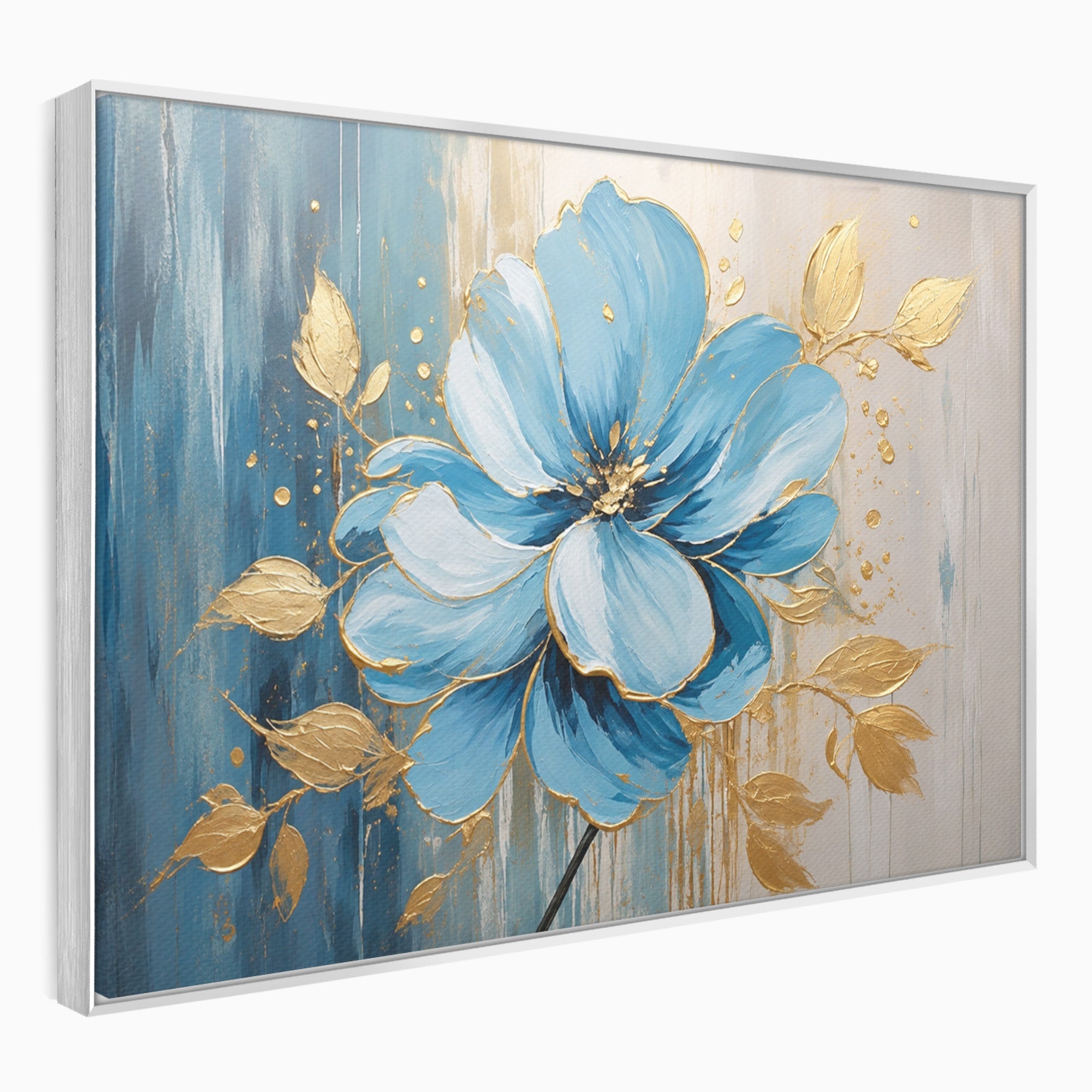 Tablou Canvas Premium LuxCanva® A1865, Armonie Albastră, Floare, Auriu, Albastru, Living, Natura, Culori Vibrante