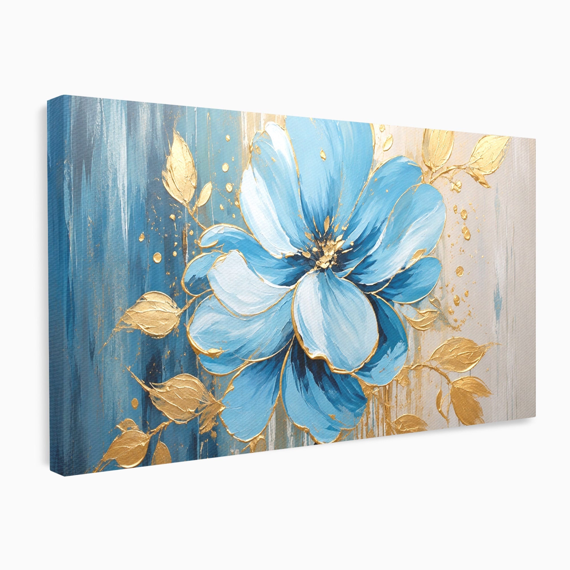 Tablou Canvas Premium LuxCanva® A1865, Armonie Albastră, Floare, Auriu, Albastru, Living, Natura, Culori Vibrante
