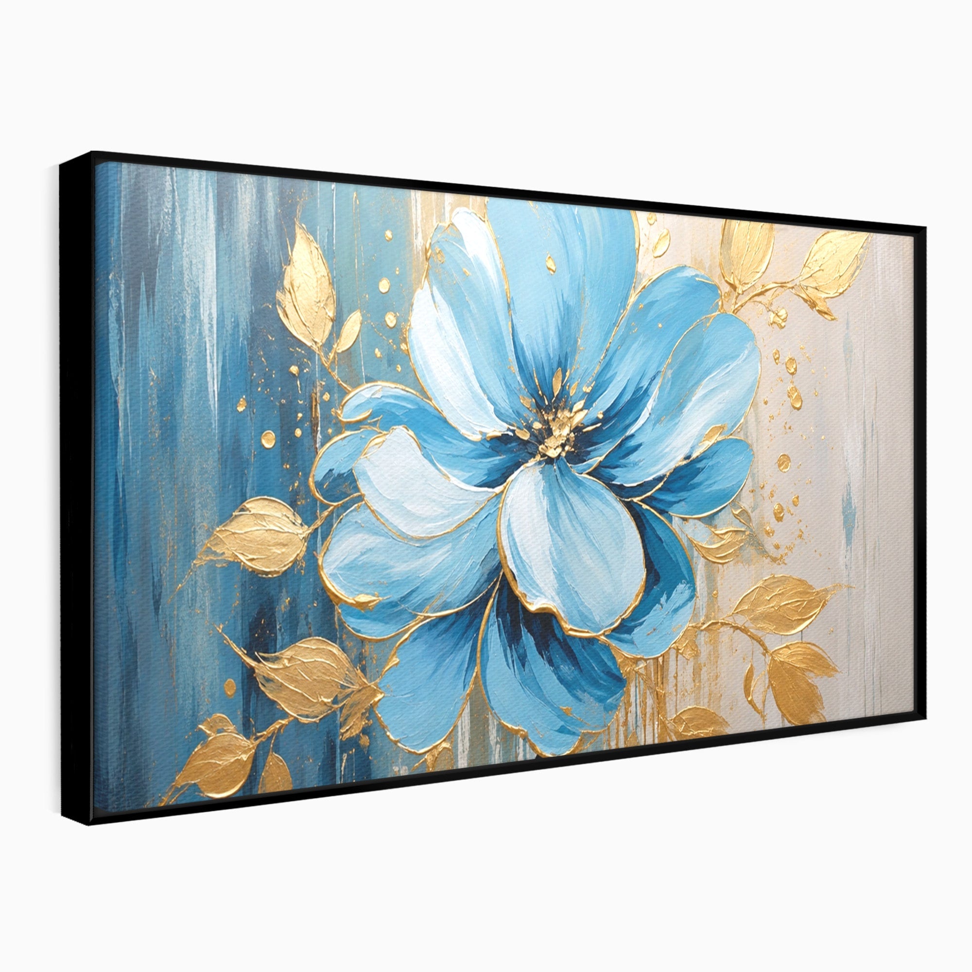 Tablou Canvas Premium LuxCanva® A1865, Armonie Albastră, Floare, Auriu, Albastru, Living, Natura, Culori Vibrante