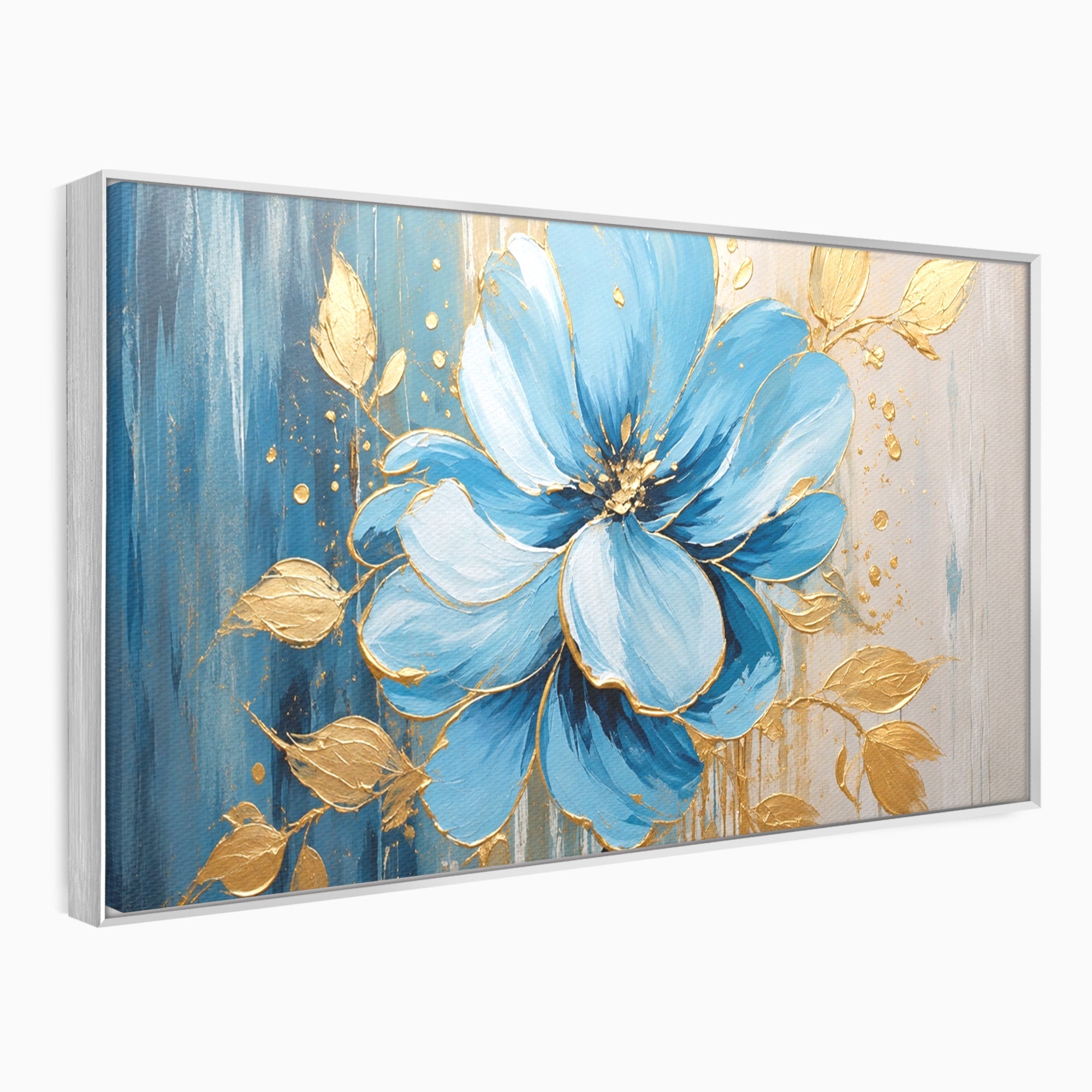 Tablou Canvas Premium LuxCanva® A1865, Armonie Albastră, Floare, Auriu, Albastru, Living, Natura, Culori Vibrante