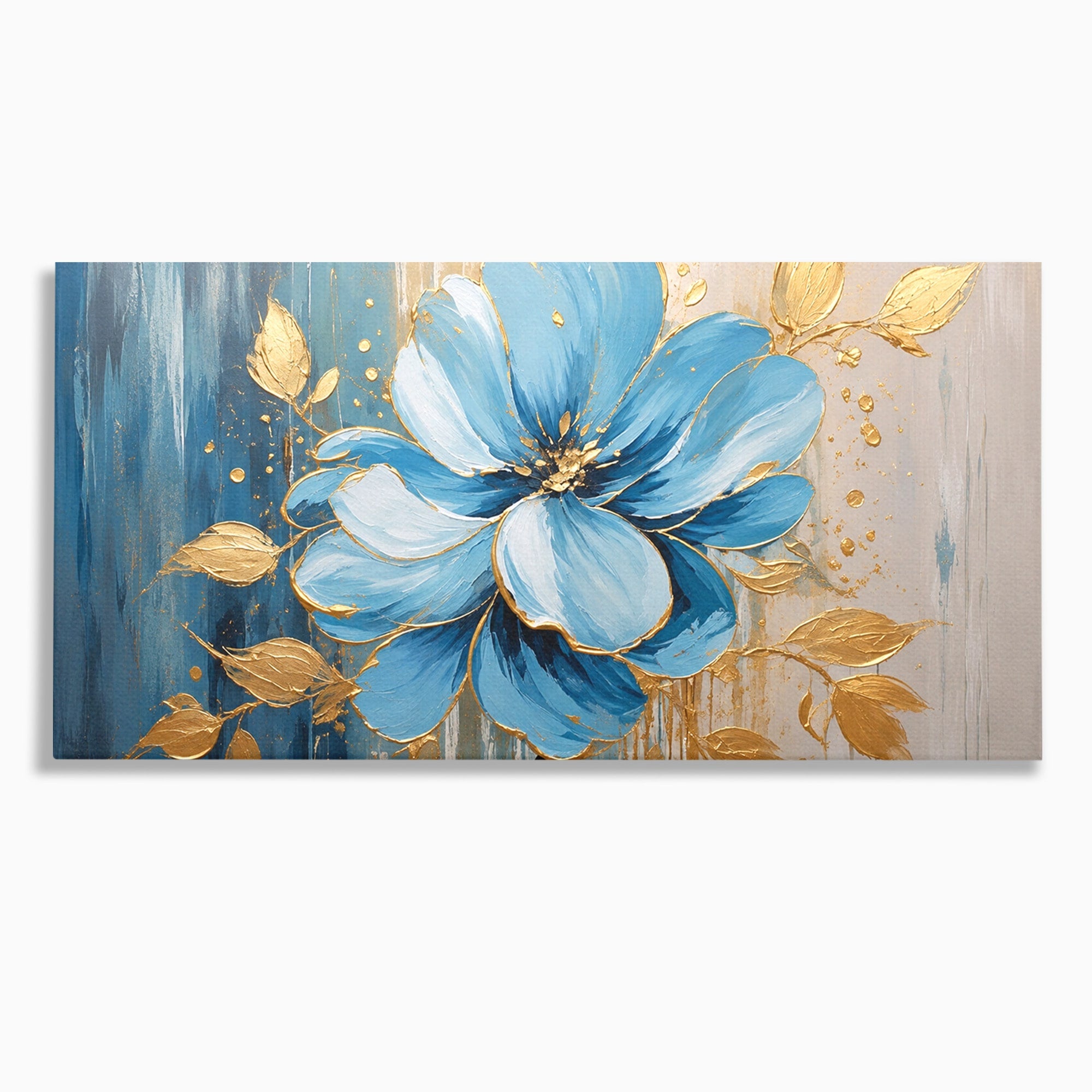 Tablou Canvas Premium LuxCanva® A1865, Armonie Albastră, Floare, Auriu, Albastru, Living, Natura, Culori Vibrante