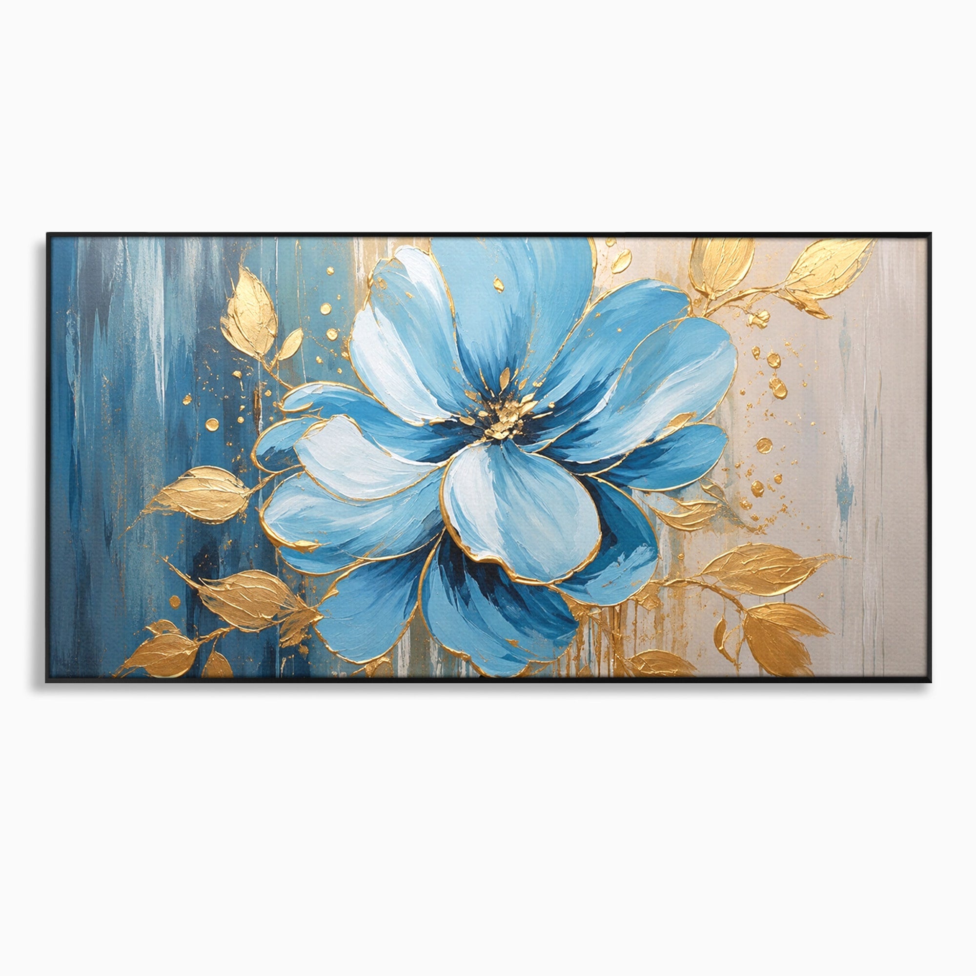 Tablou Canvas Premium LuxCanva® A1865, Armonie Albastră, Floare, Auriu, Albastru, Living, Natura, Culori Vibrante