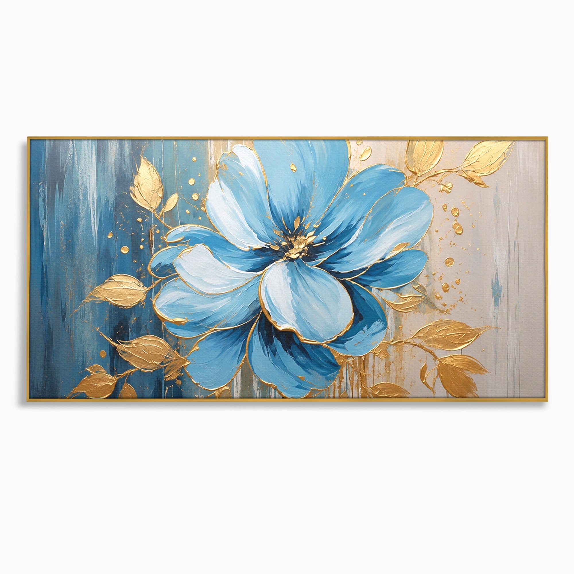 Tablou Canvas Premium LuxCanva® A1865, Armonie Albastră, Floare, Auriu, Albastru, Living, Natura, Culori Vibrante