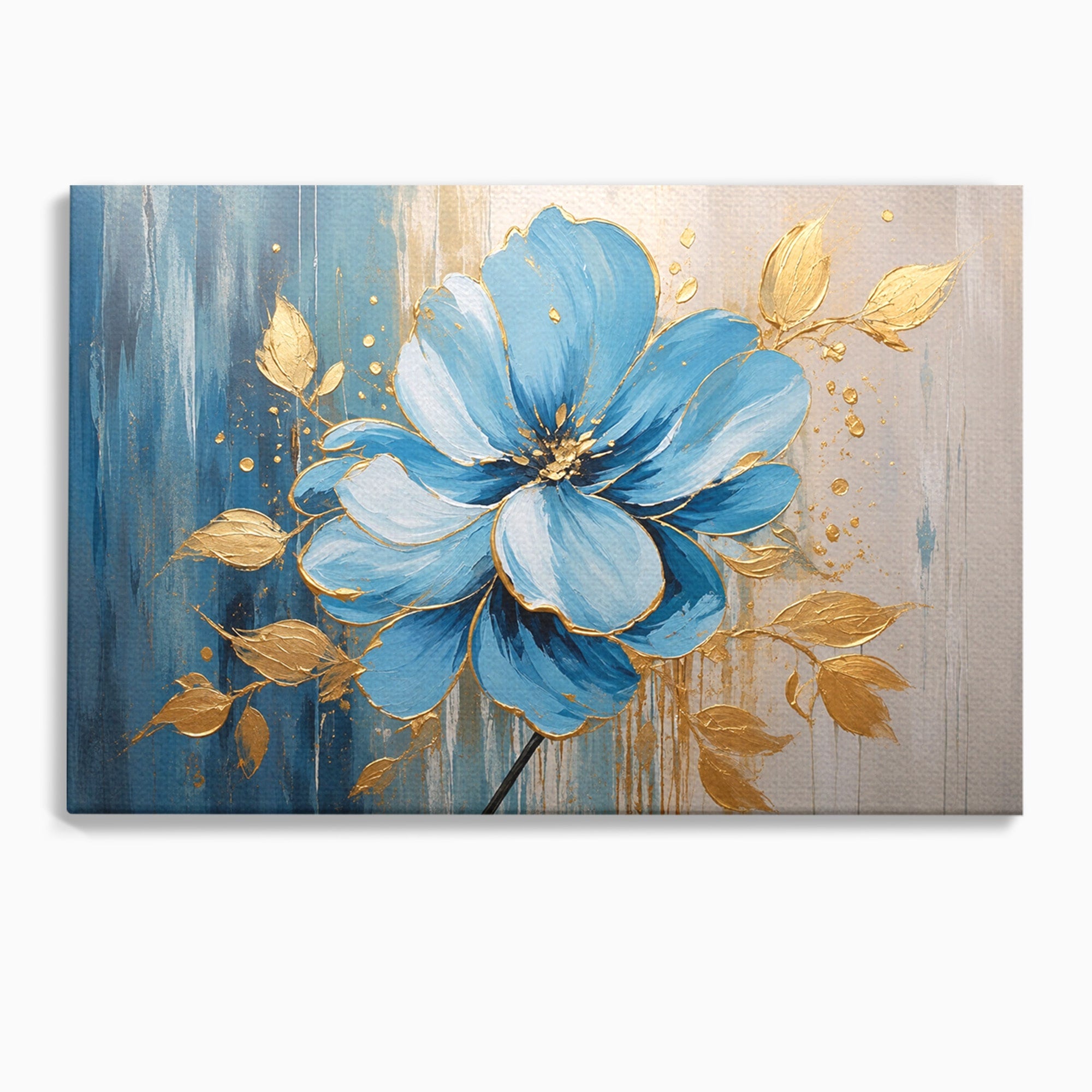 Tablou Canvas Premium LuxCanva® A1865, Armonie Albastră, Floare, Auriu, Albastru, Living, Natura, Culori Vibrante