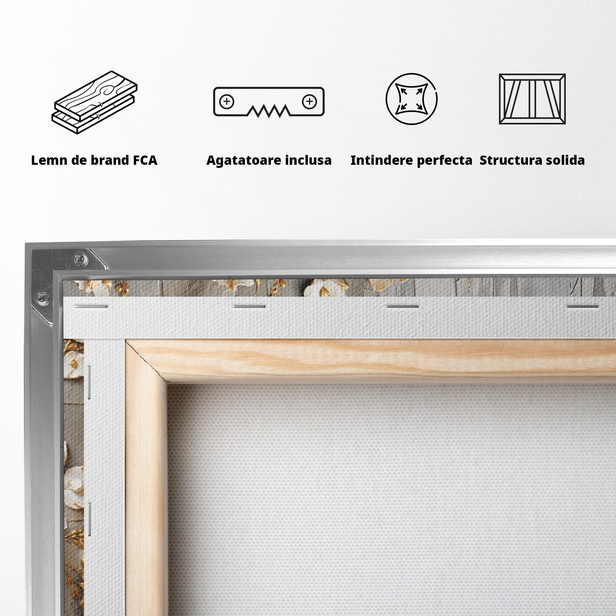 Tablou Canvas Premium LuxCanva® A1866, Flori Albe Pe Perete Texturat, Flori, Texturat, Arta, Eleganta, Living, Dormitor, Culori Vibrante