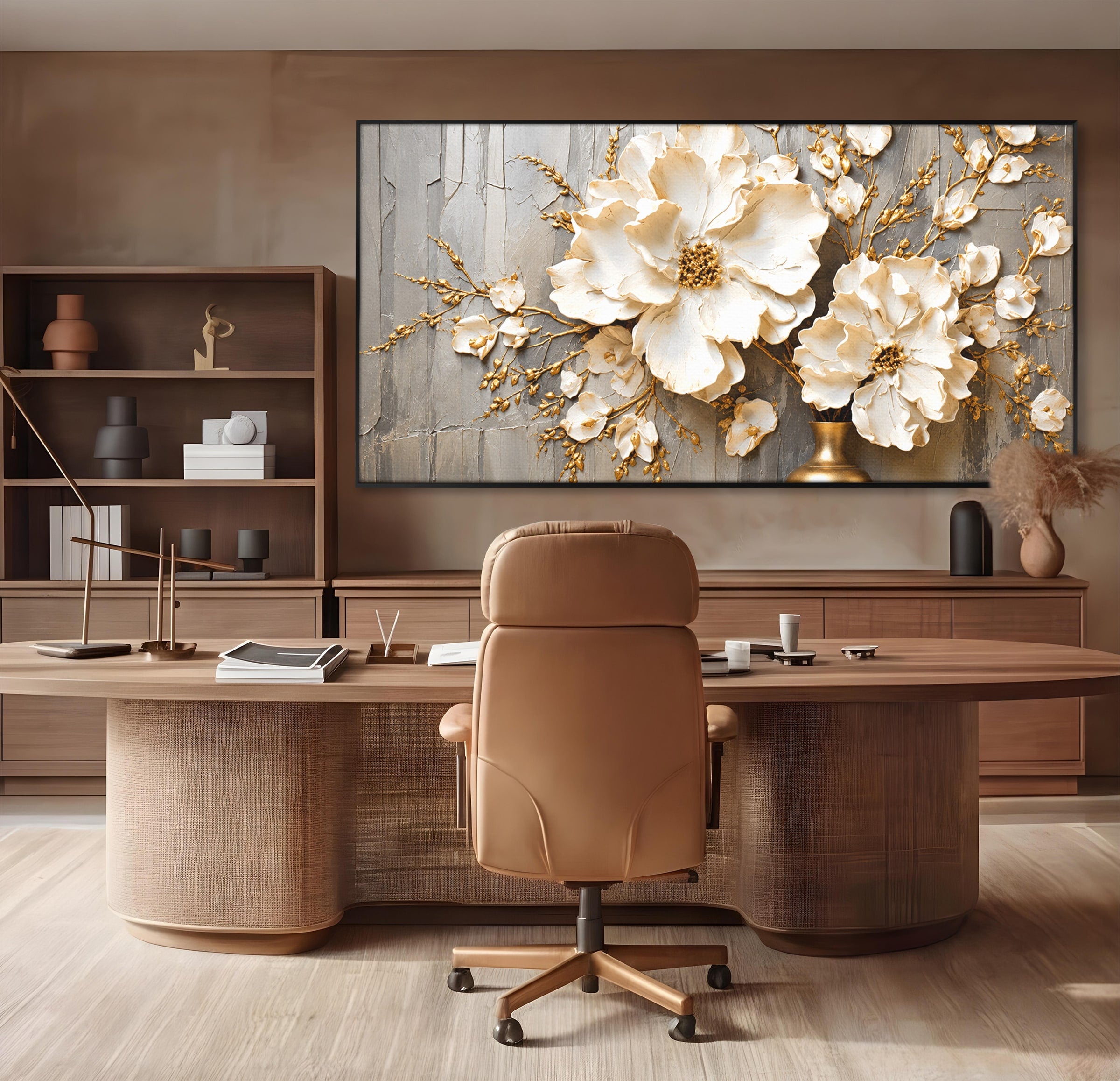 Tablou Canvas Premium LuxCanva® A1866, Flori Albe Pe Perete Texturat, Flori, Texturat, Arta, Eleganta, Living, Dormitor, Culori Vibrante