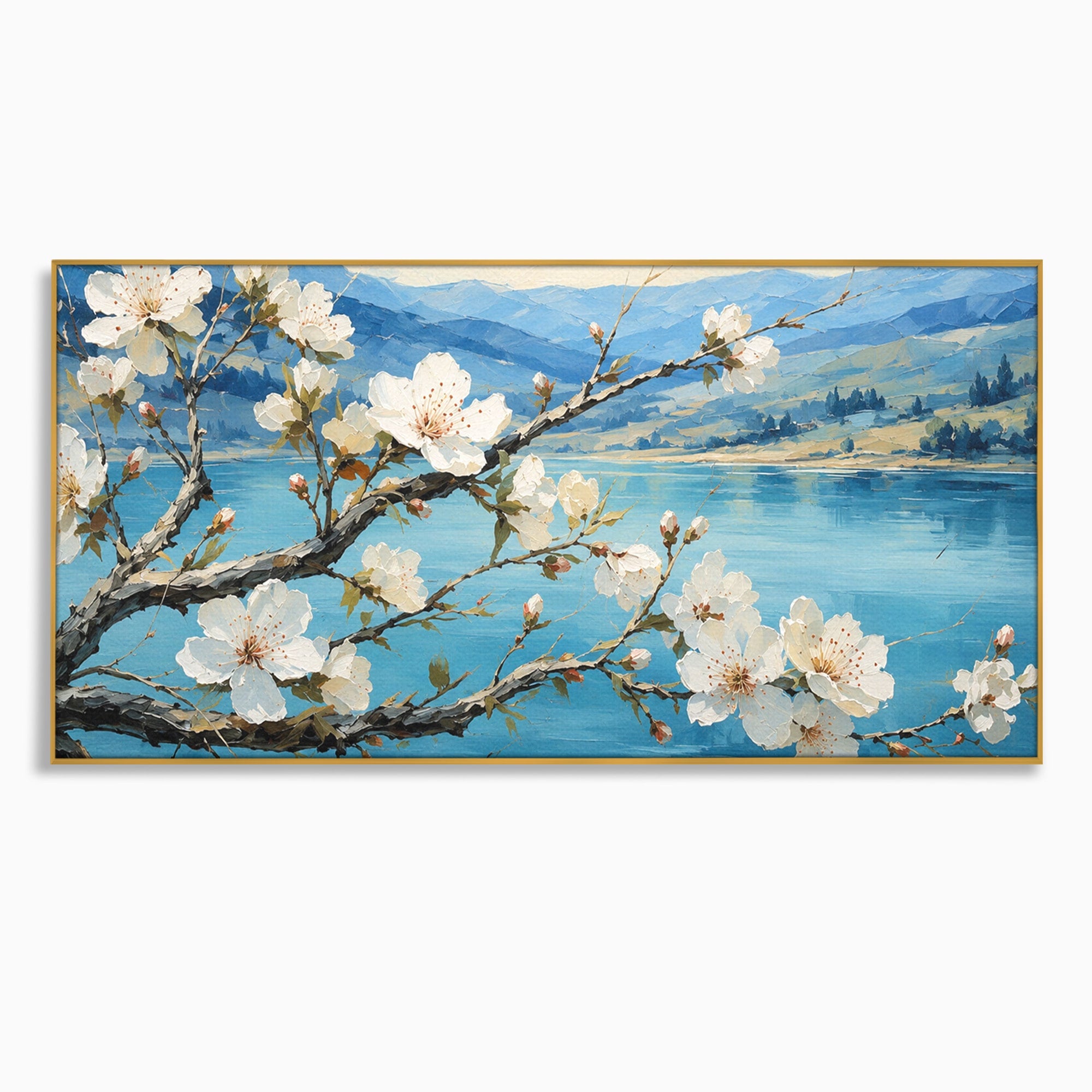 Tablou Canvas Premium LuxCanva® A1868, Floare De Cires Pe Lac, Floare, Cires, Lac, Natura, Peisaj, Living, Culori Vibrante