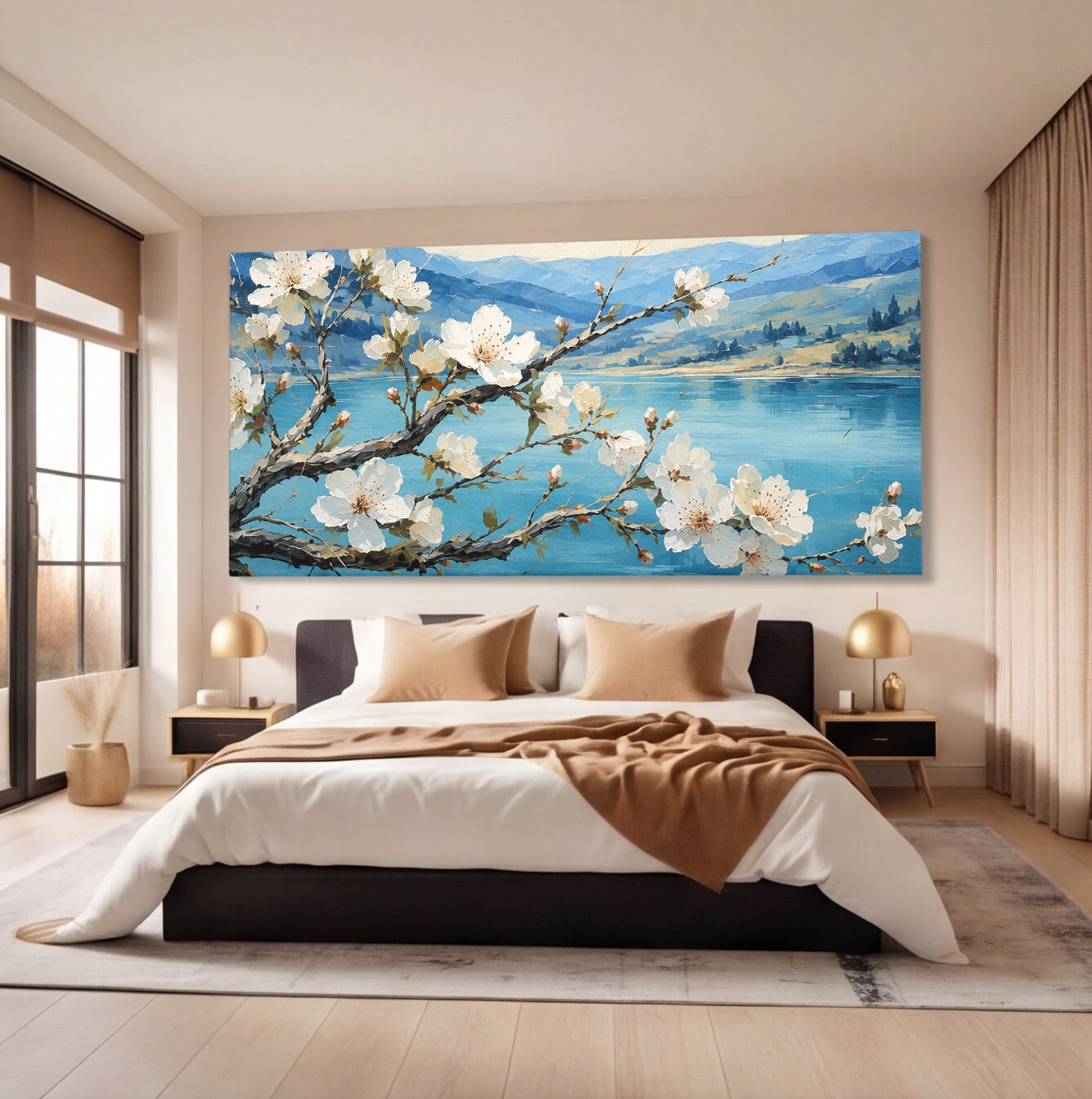 Tablou Canvas Premium LuxCanva® A1868, Floare De Cires Pe Lac, Floare, Cires, Lac, Natura, Peisaj, Living, Culori Vibrante