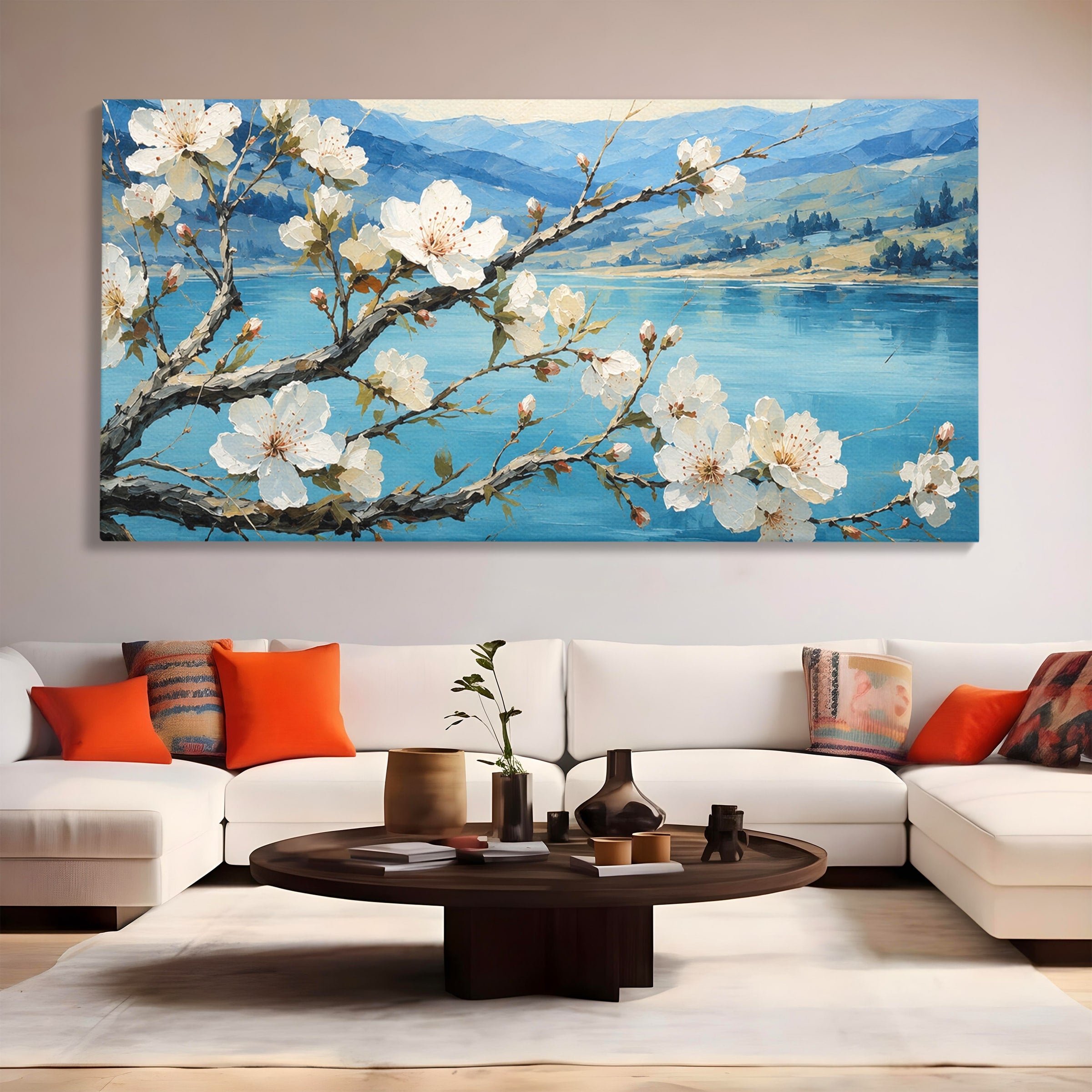 Tablou Canvas Premium LuxCanva® A1868, Floare De Cires Pe Lac, Floare, Cires, Lac, Natura, Peisaj, Living, Culori Vibrante