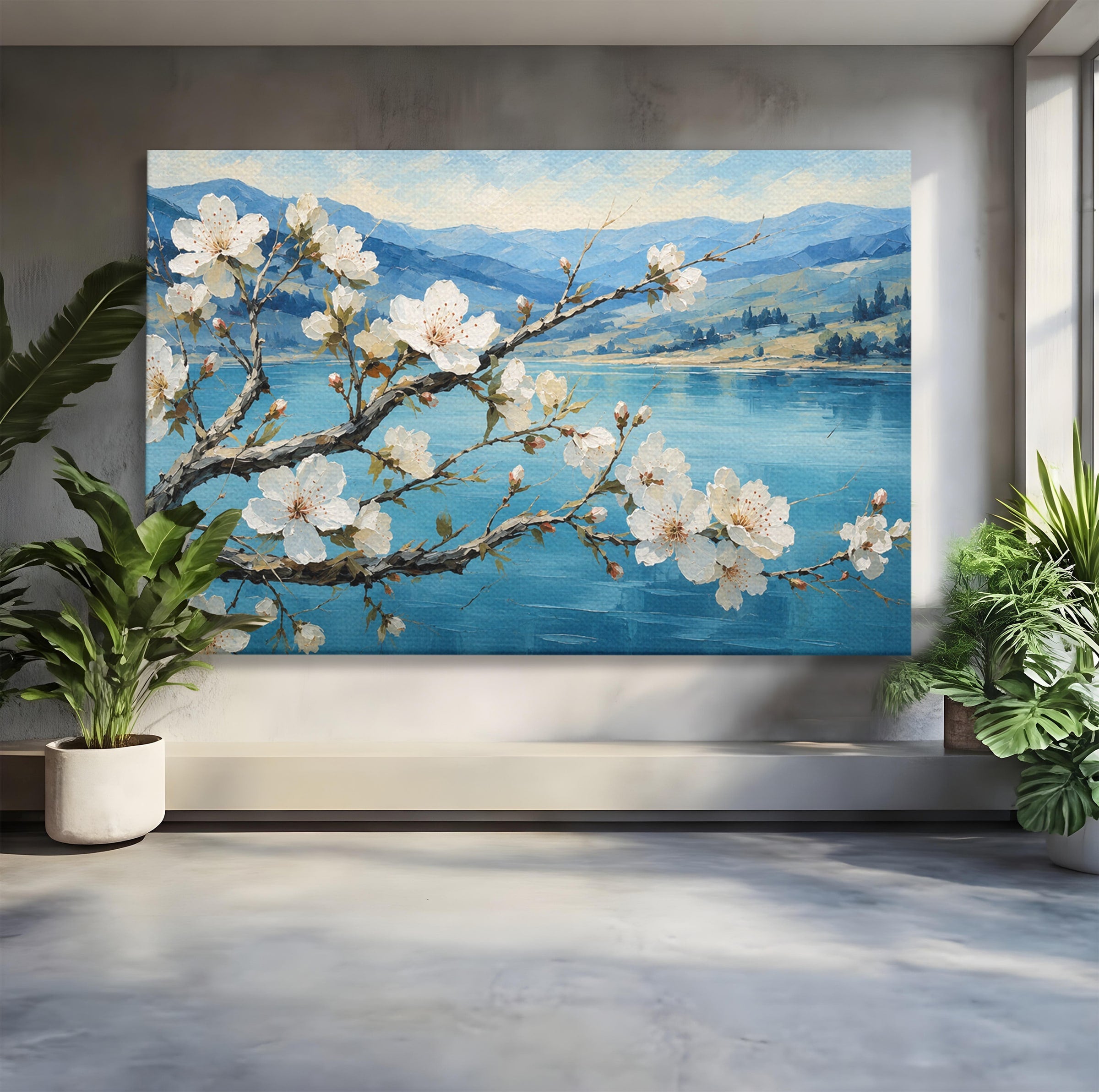 Tablou Canvas Premium LuxCanva® A1868, Floare De Cires Pe Lac, Floare, Cires, Lac, Natura, Peisaj, Living, Culori Vibrante