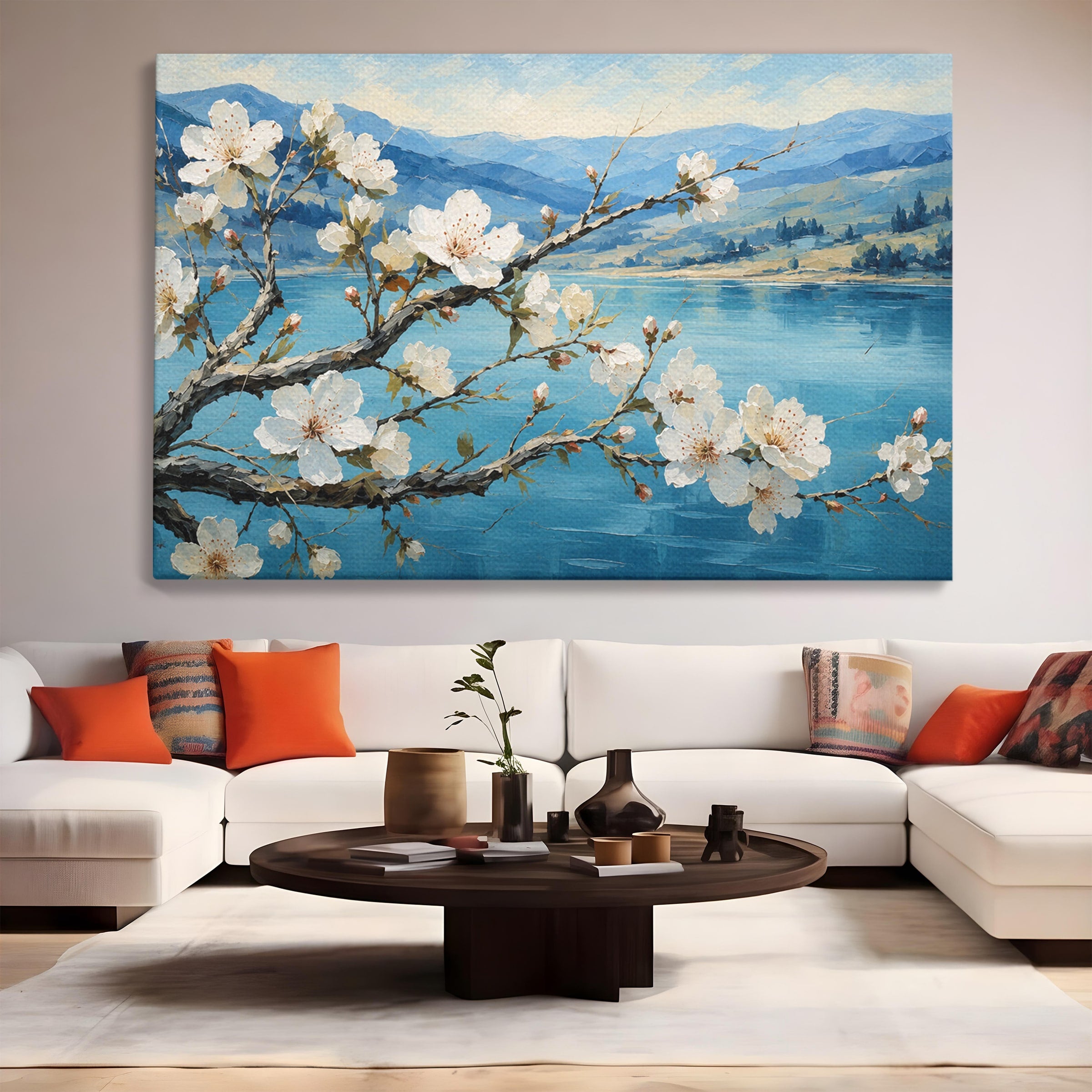 Tablou Canvas Premium LuxCanva® A1868, Floare De Cires Pe Lac, Floare, Cires, Lac, Natura, Peisaj, Living, Culori Vibrante