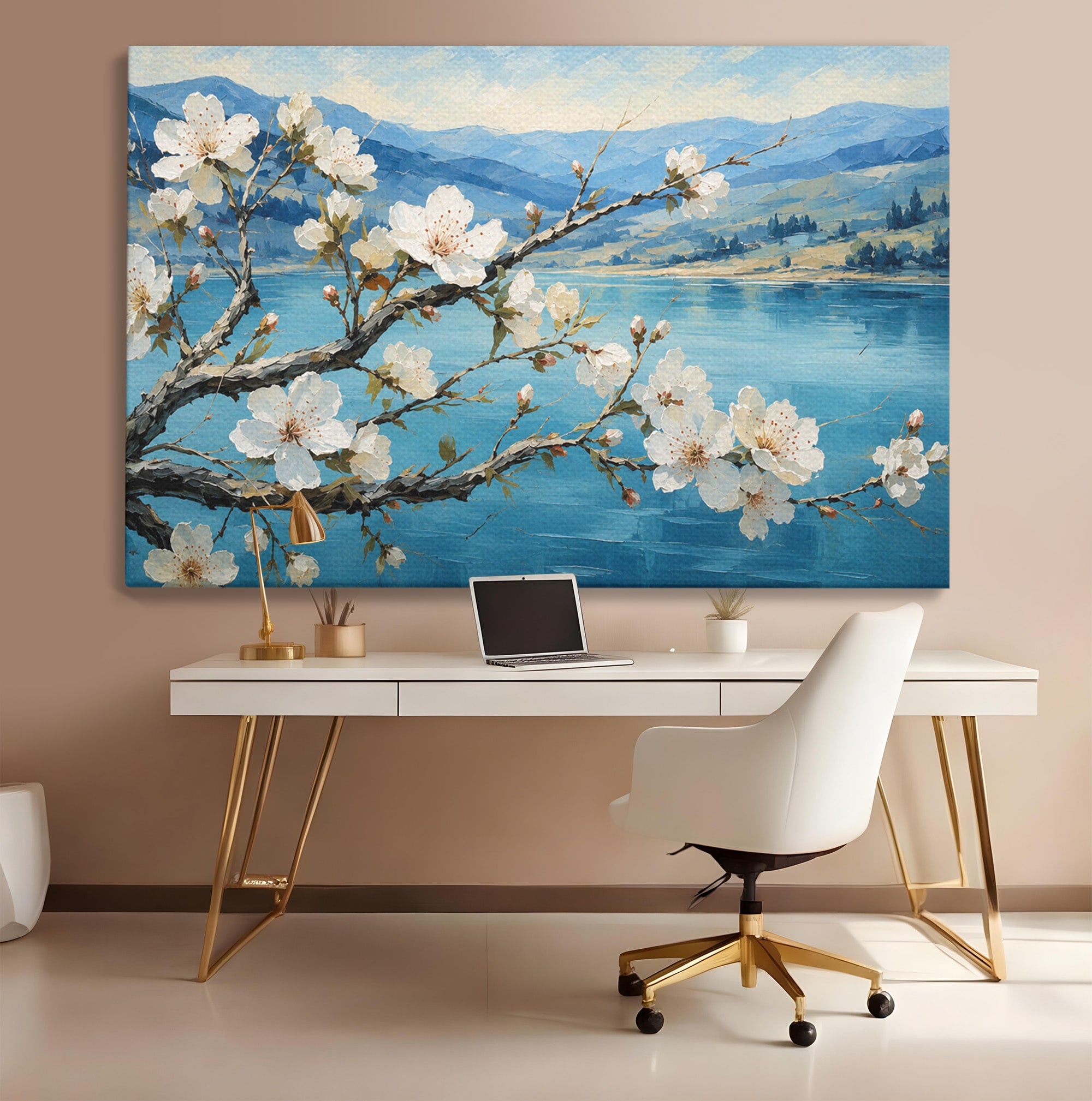 Tablou Canvas Premium LuxCanva® A1868, Floare De Cires Pe Lac, Floare, Cires, Lac, Natura, Peisaj, Living, Culori Vibrante