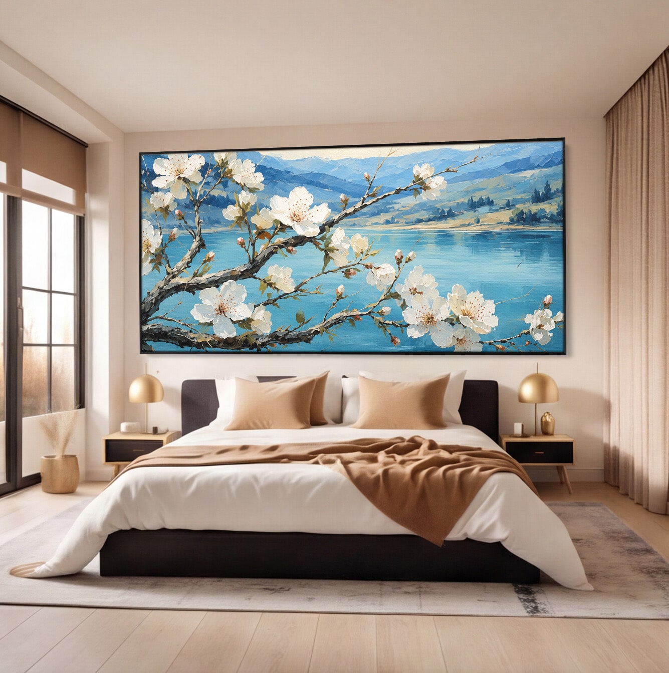 Tablou Canvas Premium LuxCanva® A1868, Floare De Cires Pe Lac, Floare, Cires, Lac, Natura, Peisaj, Living, Culori Vibrante