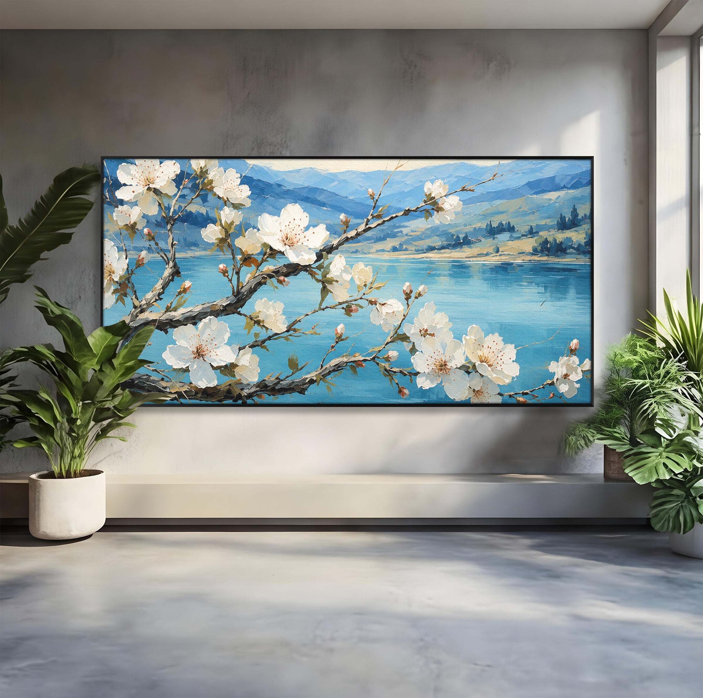 Tablou Canvas Premium LuxCanva® A1868, Floare De Cires Pe Lac, Floare, Cires, Lac, Natura, Peisaj, Living, Culori Vibrante