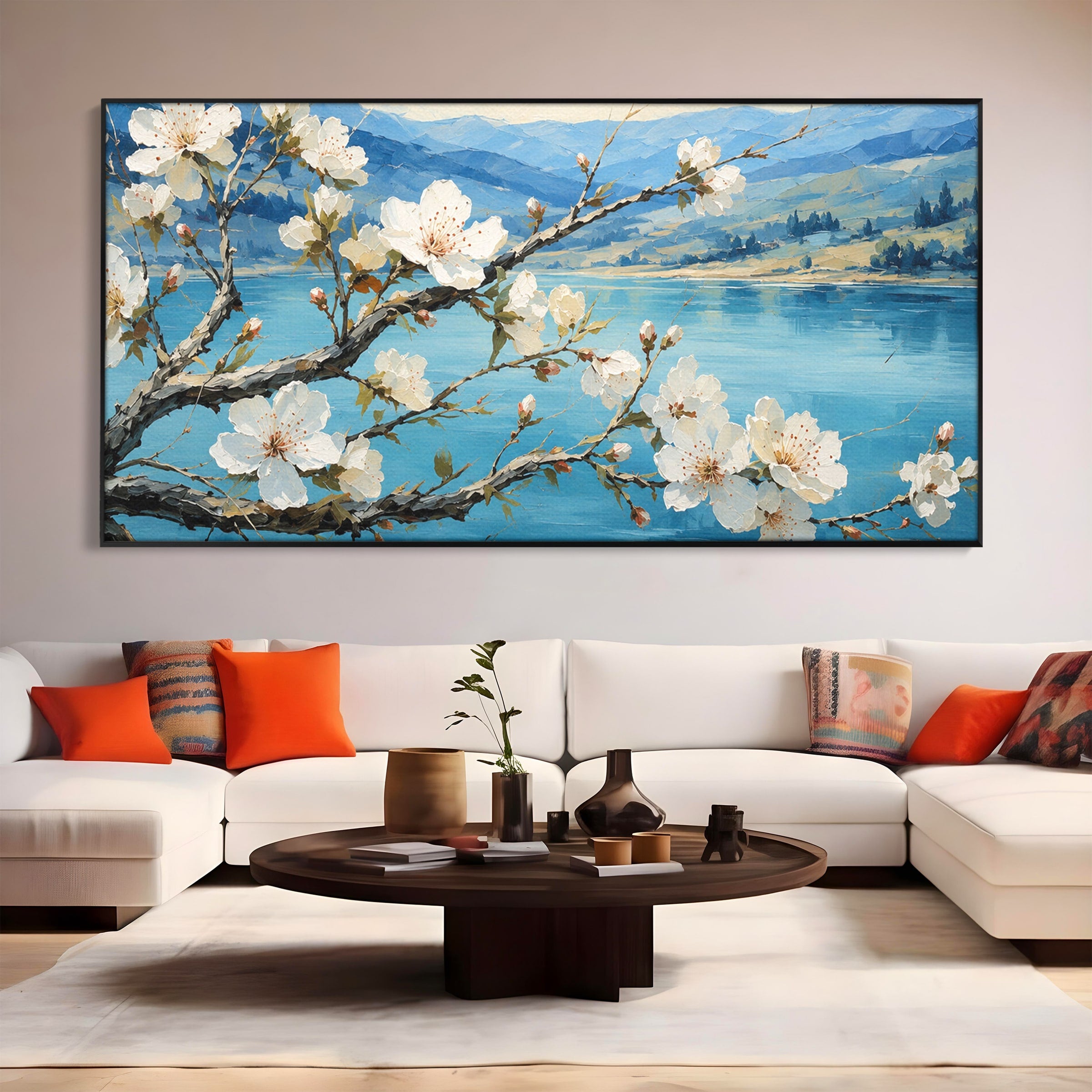 Tablou Canvas Premium LuxCanva® A1868, Floare De Cires Pe Lac, Floare, Cires, Lac, Natura, Peisaj, Living, Culori Vibrante