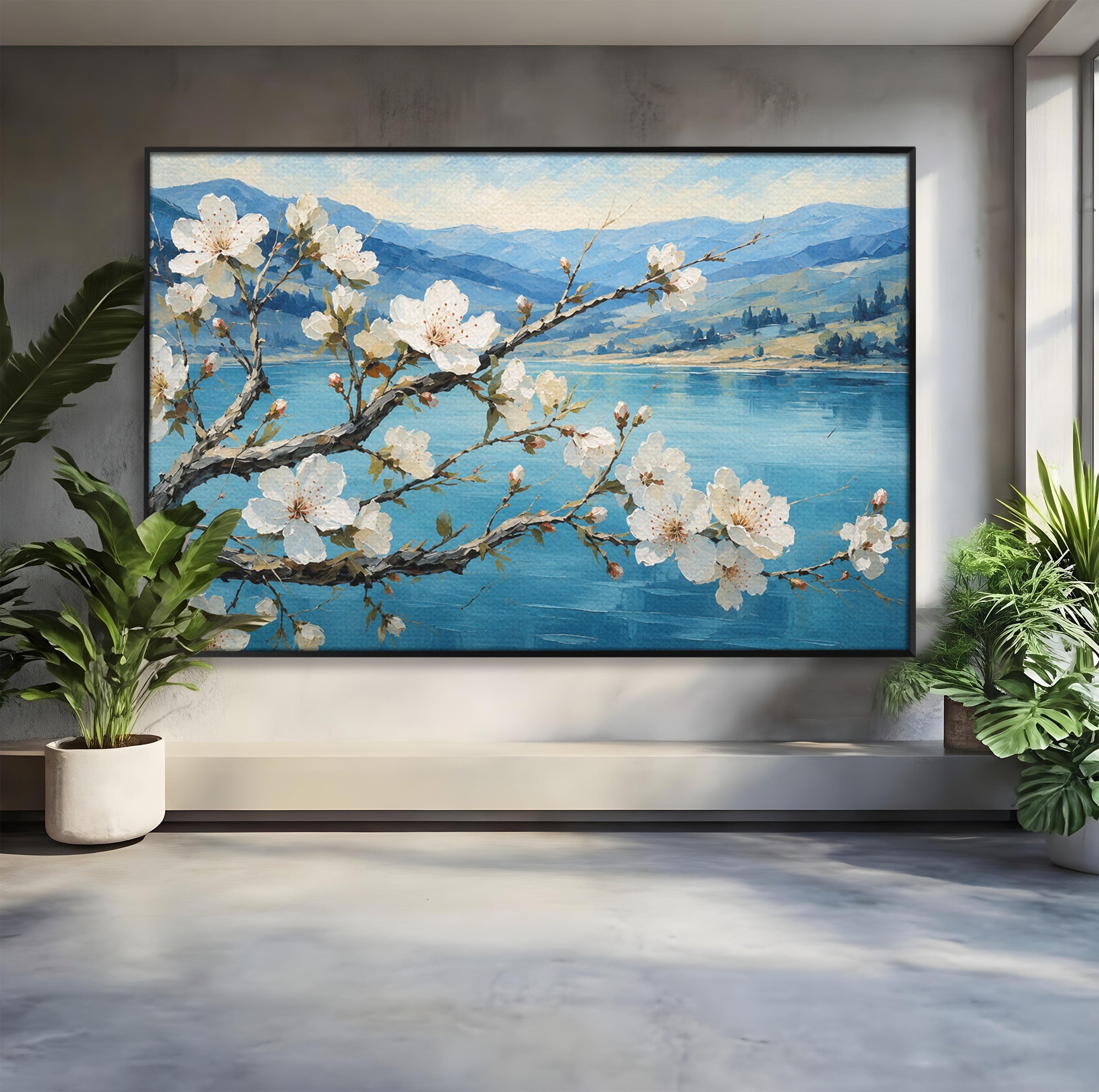 Tablou Canvas Premium LuxCanva® A1868, Floare De Cires Pe Lac, Floare, Cires, Lac, Natura, Peisaj, Living, Culori Vibrante