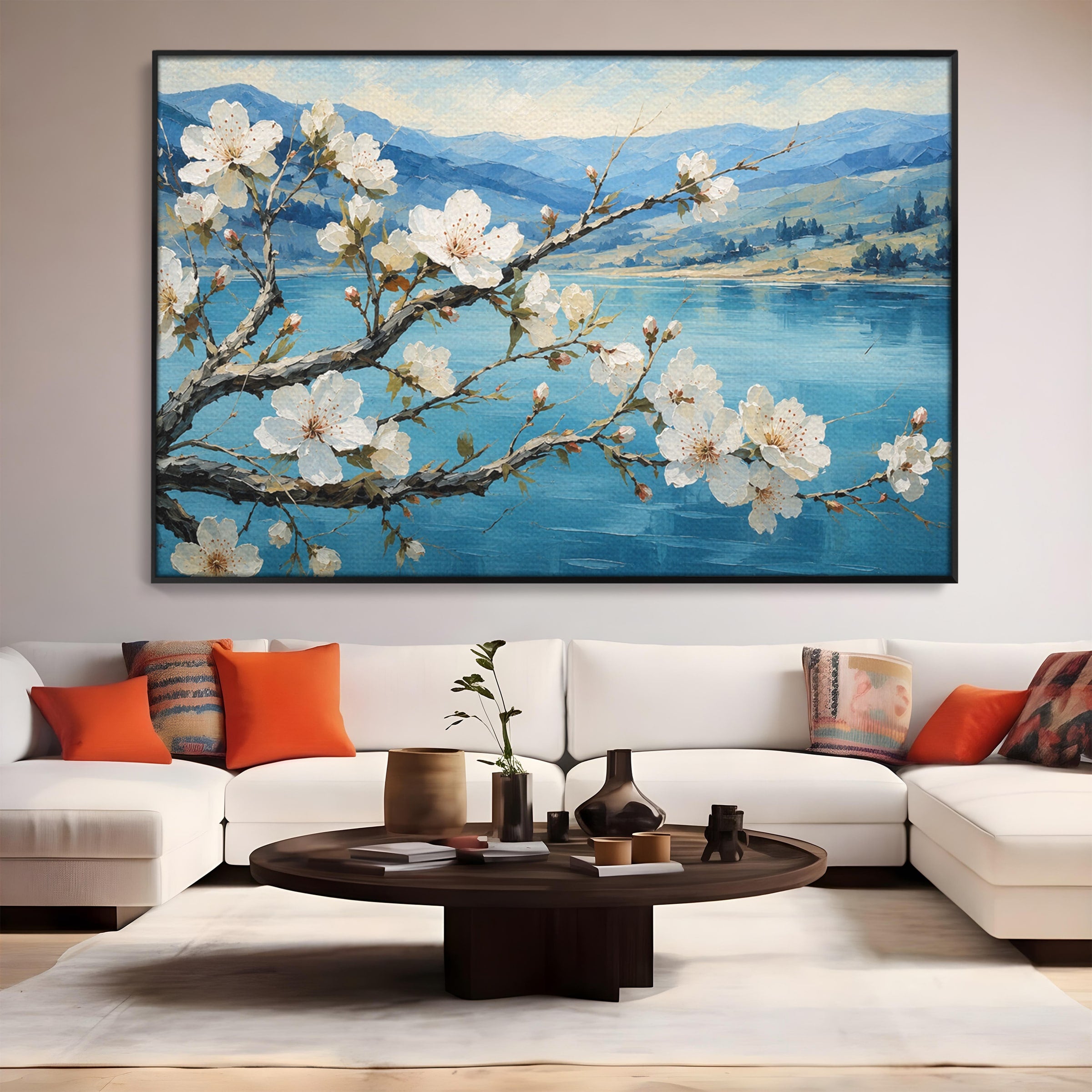Tablou Canvas Premium LuxCanva® A1868, Floare De Cires Pe Lac, Floare, Cires, Lac, Natura, Peisaj, Living, Culori Vibrante