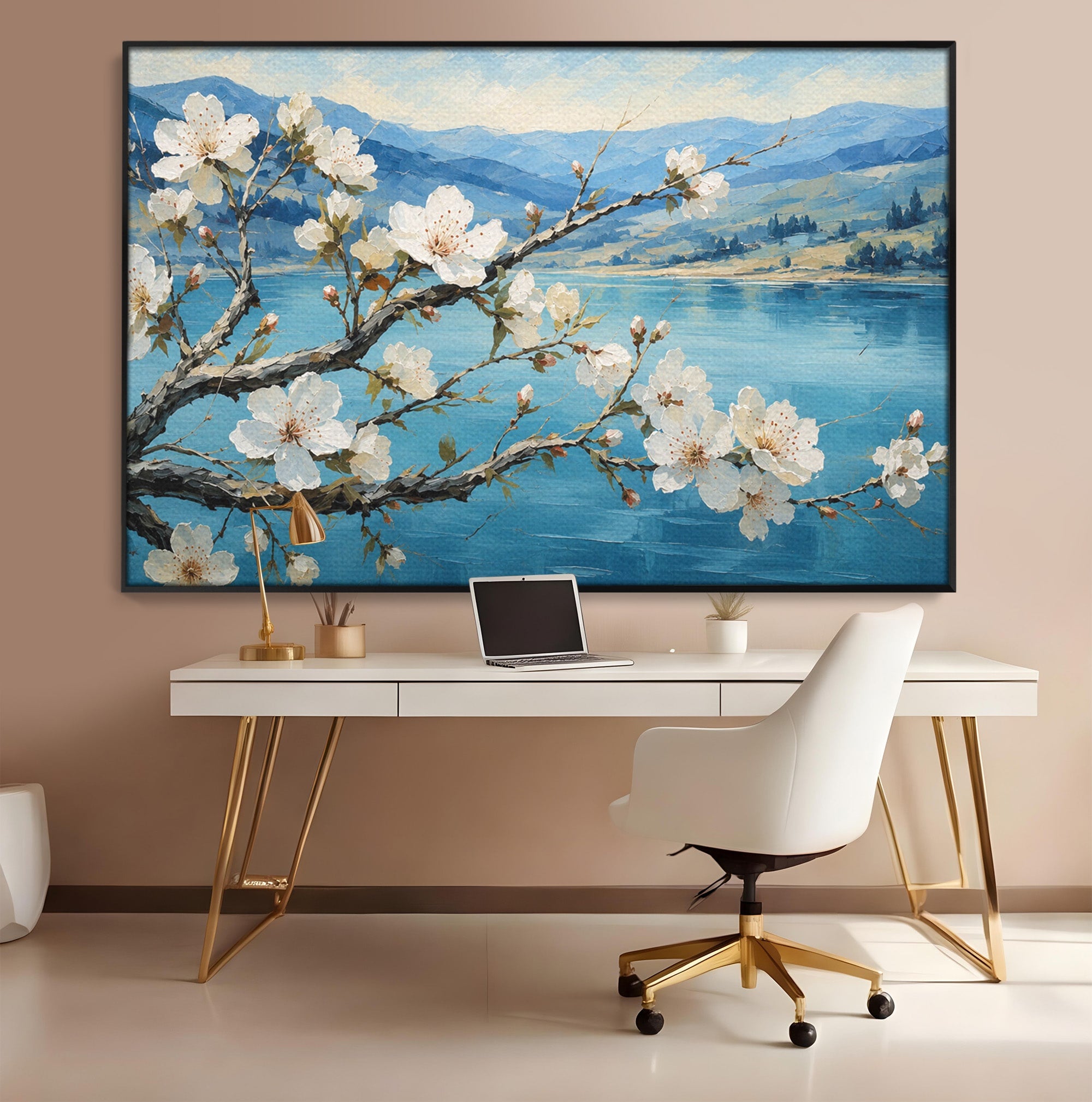 Tablou Canvas Premium LuxCanva® A1868, Floare De Cires Pe Lac, Floare, Cires, Lac, Natura, Peisaj, Living, Culori Vibrante