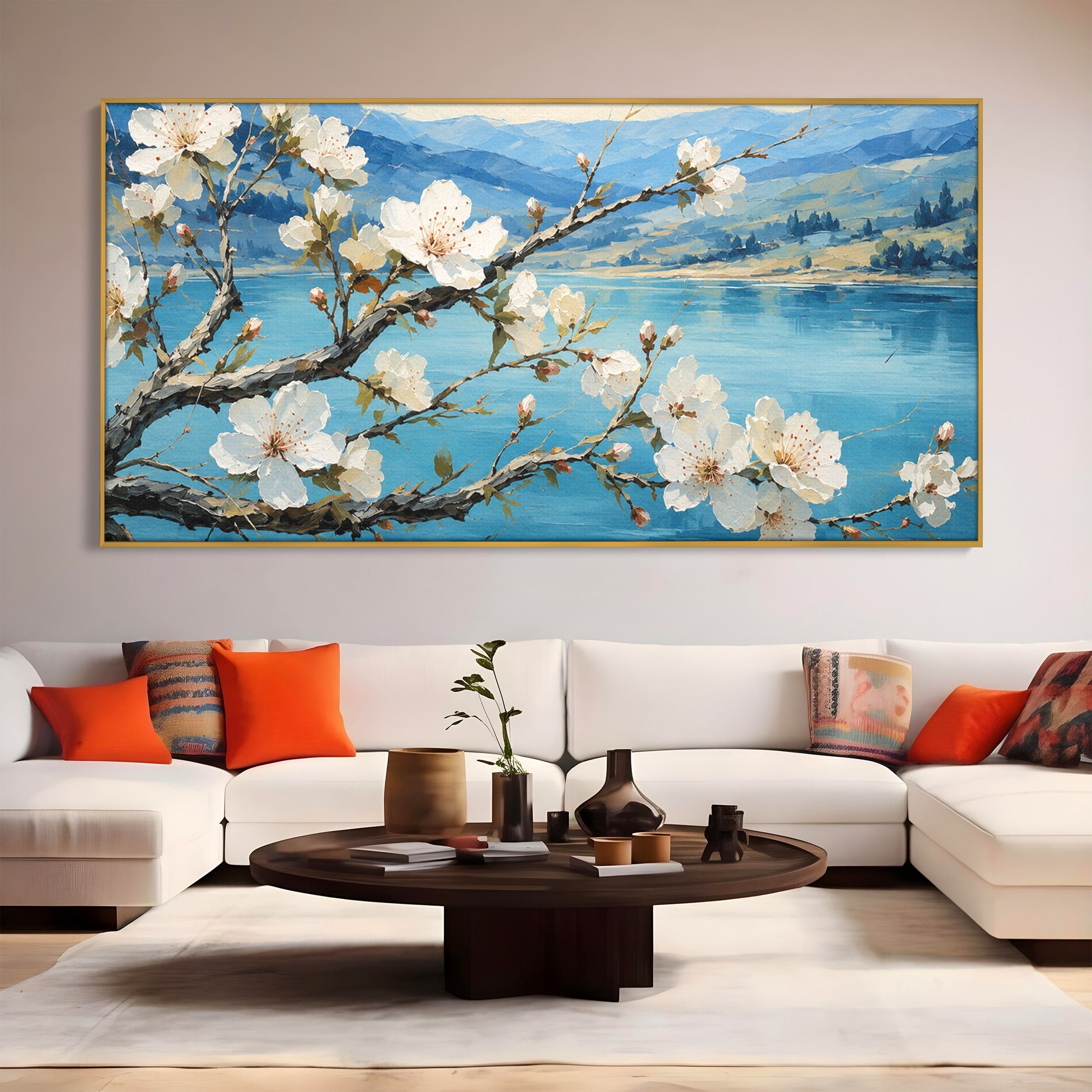 Tablou Canvas Premium LuxCanva® A1868, Floare De Cires Pe Lac, Floare, Cires, Lac, Natura, Peisaj, Living, Culori Vibrante