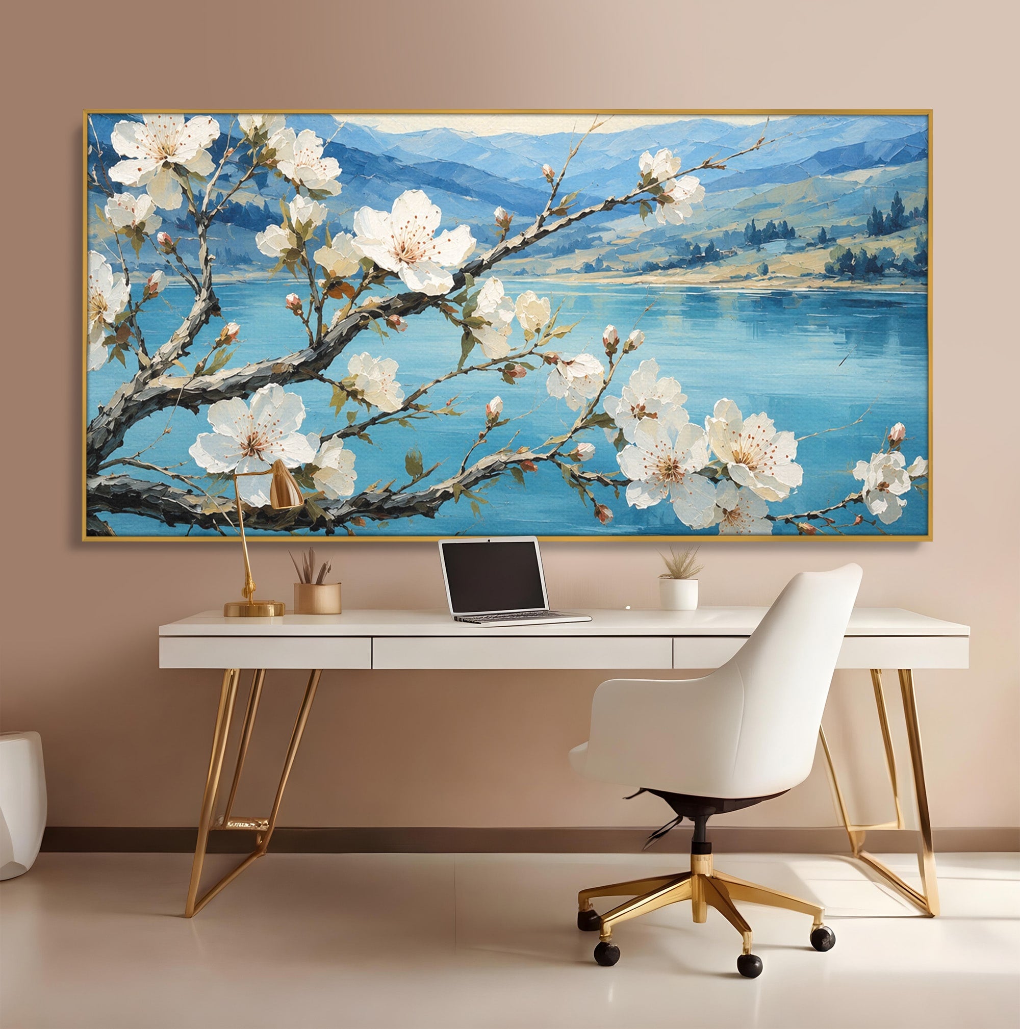 Tablou Canvas Premium LuxCanva® A1868, Floare De Cires Pe Lac, Floare, Cires, Lac, Natura, Peisaj, Living, Culori Vibrante