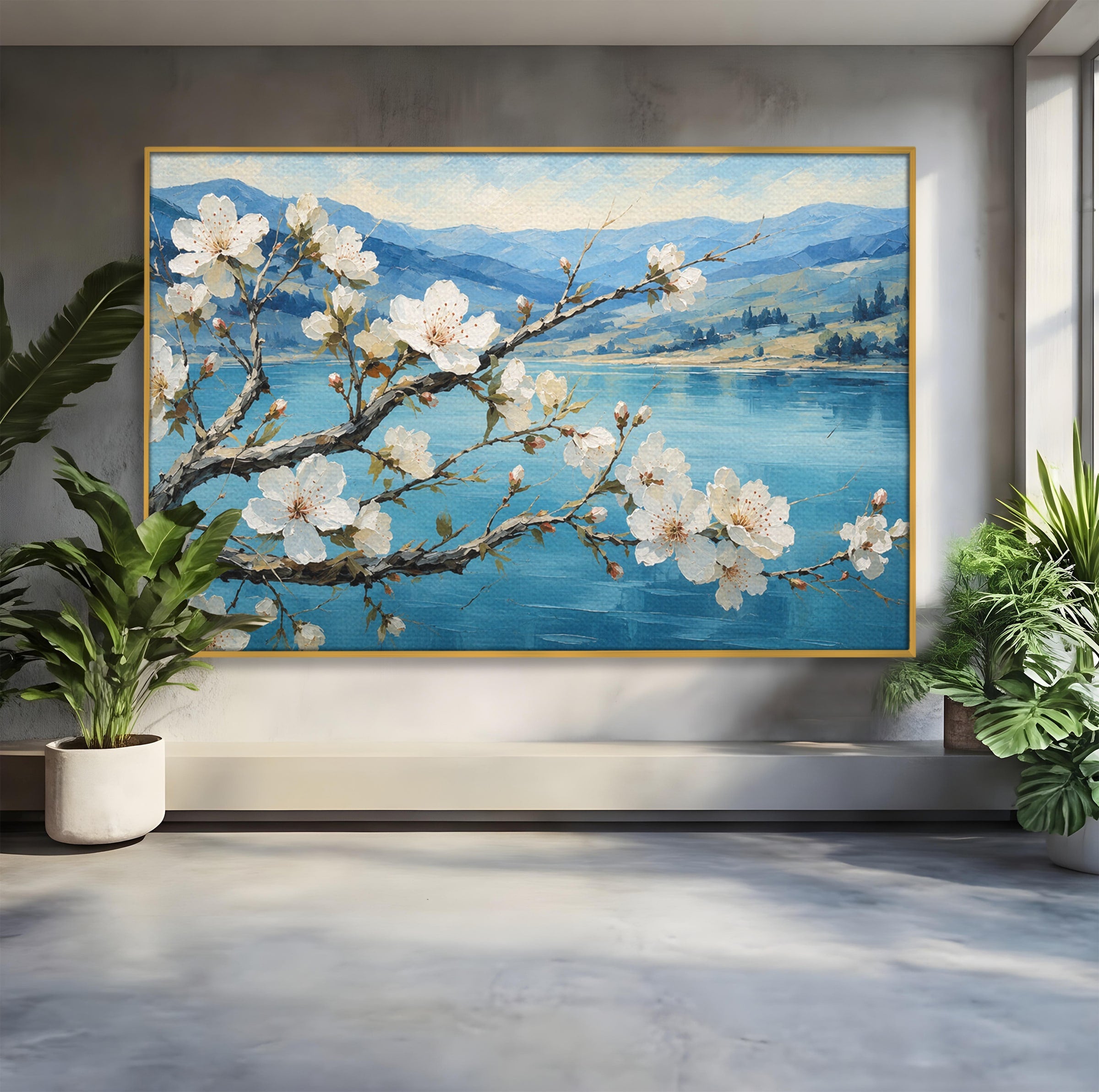 Tablou Canvas Premium LuxCanva® A1868, Floare De Cires Pe Lac, Floare, Cires, Lac, Natura, Peisaj, Living, Culori Vibrante