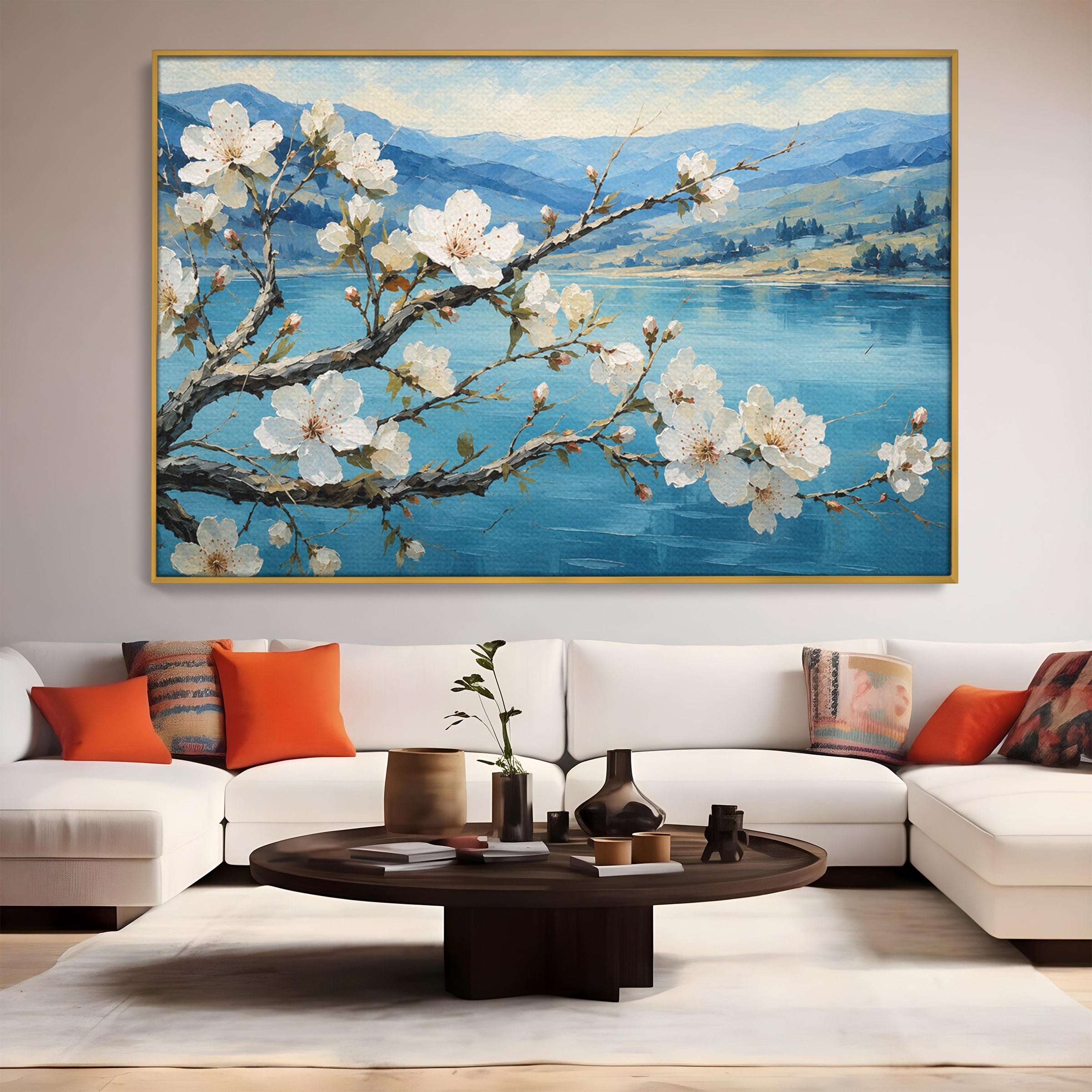 Tablou Canvas Premium LuxCanva® A1868, Floare De Cires Pe Lac, Floare, Cires, Lac, Natura, Peisaj, Living, Culori Vibrante