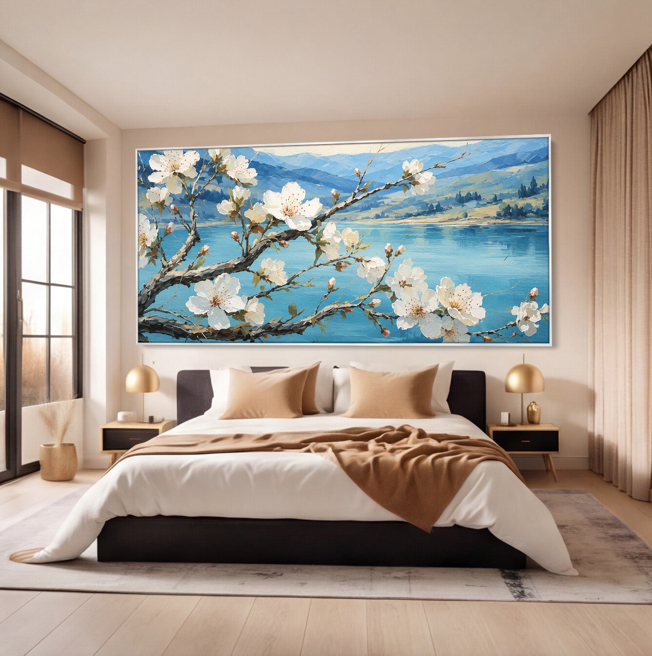 Tablou Canvas Premium LuxCanva® A1868, Floare De Cires Pe Lac, Floare, Cires, Lac, Natura, Peisaj, Living, Culori Vibrante