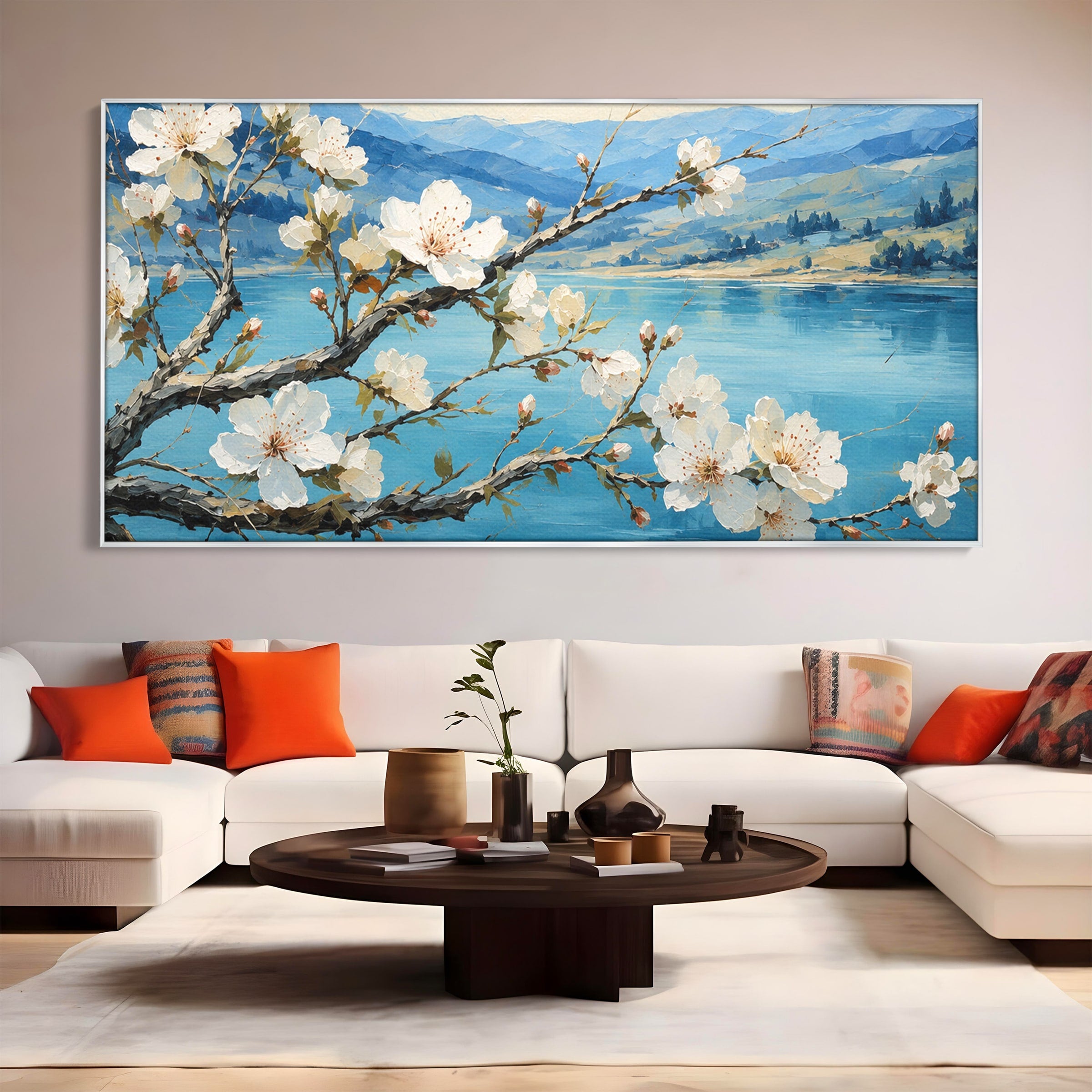 Tablou Canvas Premium LuxCanva® A1868, Floare De Cires Pe Lac, Floare, Cires, Lac, Natura, Peisaj, Living, Culori Vibrante