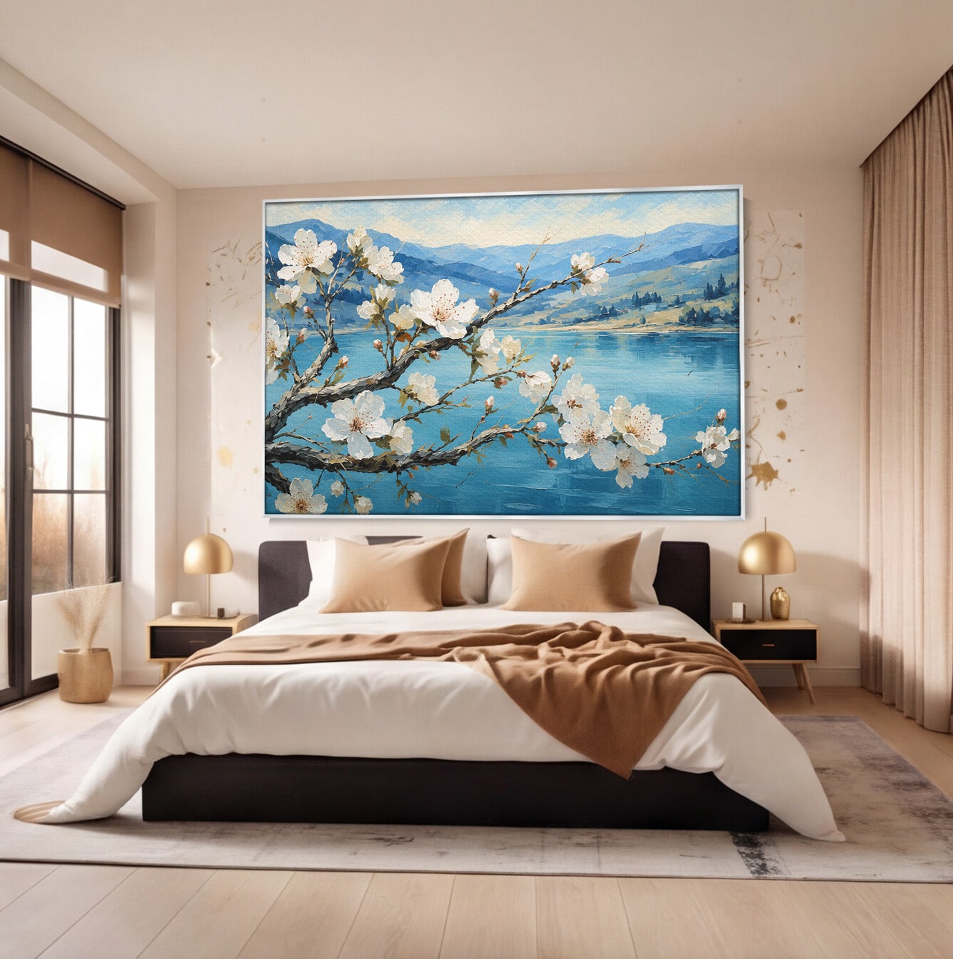 Tablou Canvas Premium LuxCanva® A1868, Floare De Cires Pe Lac, Floare, Cires, Lac, Natura, Peisaj, Living, Culori Vibrante