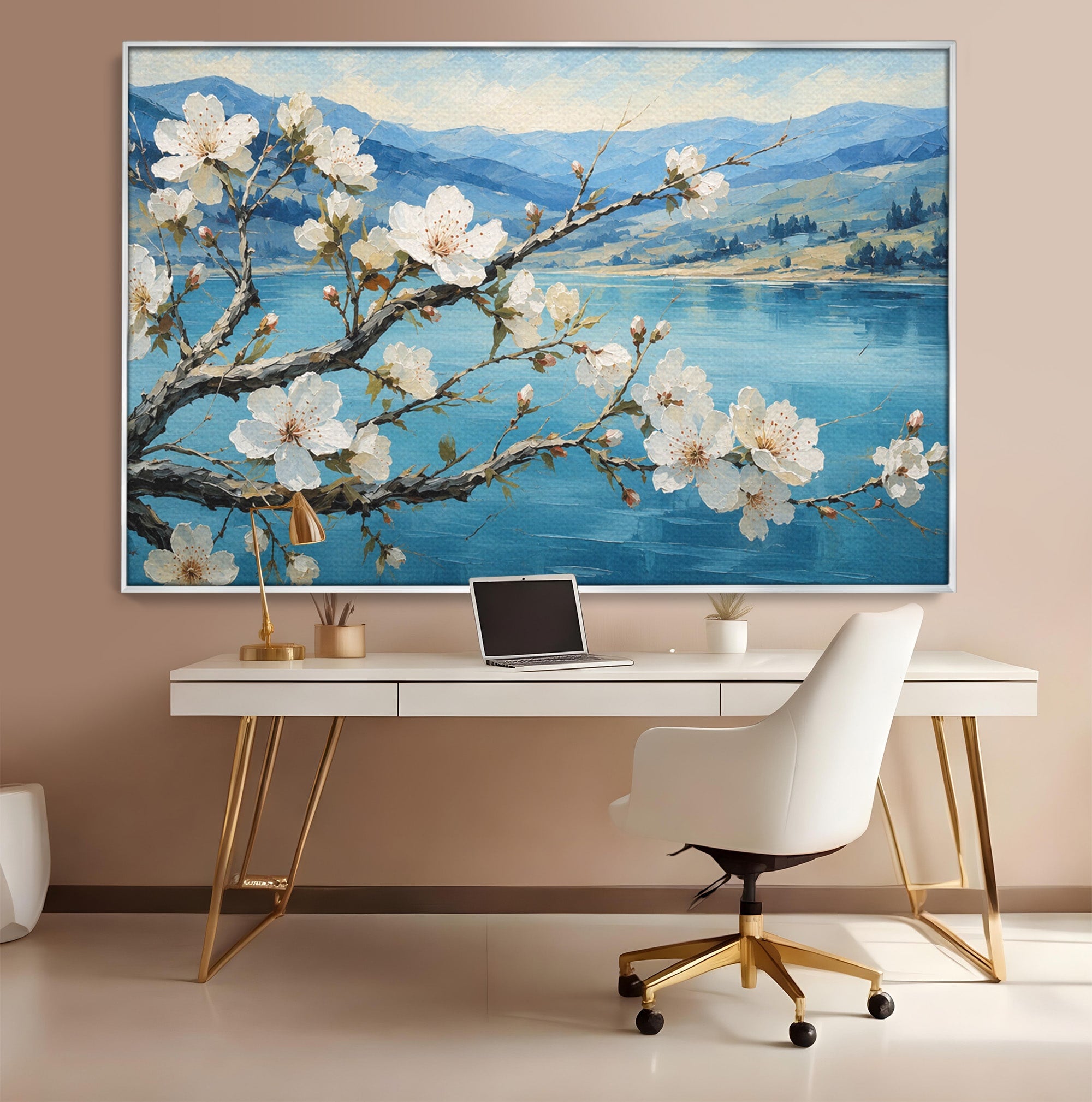 Tablou Canvas Premium LuxCanva® A1868, Floare De Cires Pe Lac, Floare, Cires, Lac, Natura, Peisaj, Living, Culori Vibrante