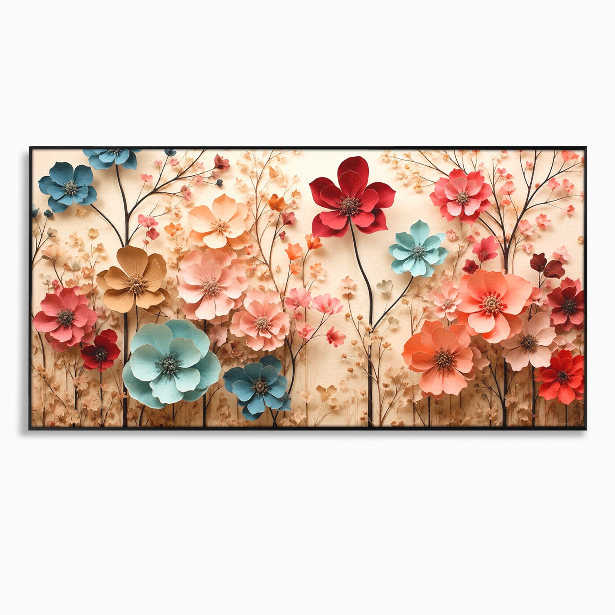 Tablou Canvas Premium LuxCanva® A1869, Gradina Cu Flori De Hartie, Flori, Natura, Decor, Living, Dormitor, Culori Vibrante