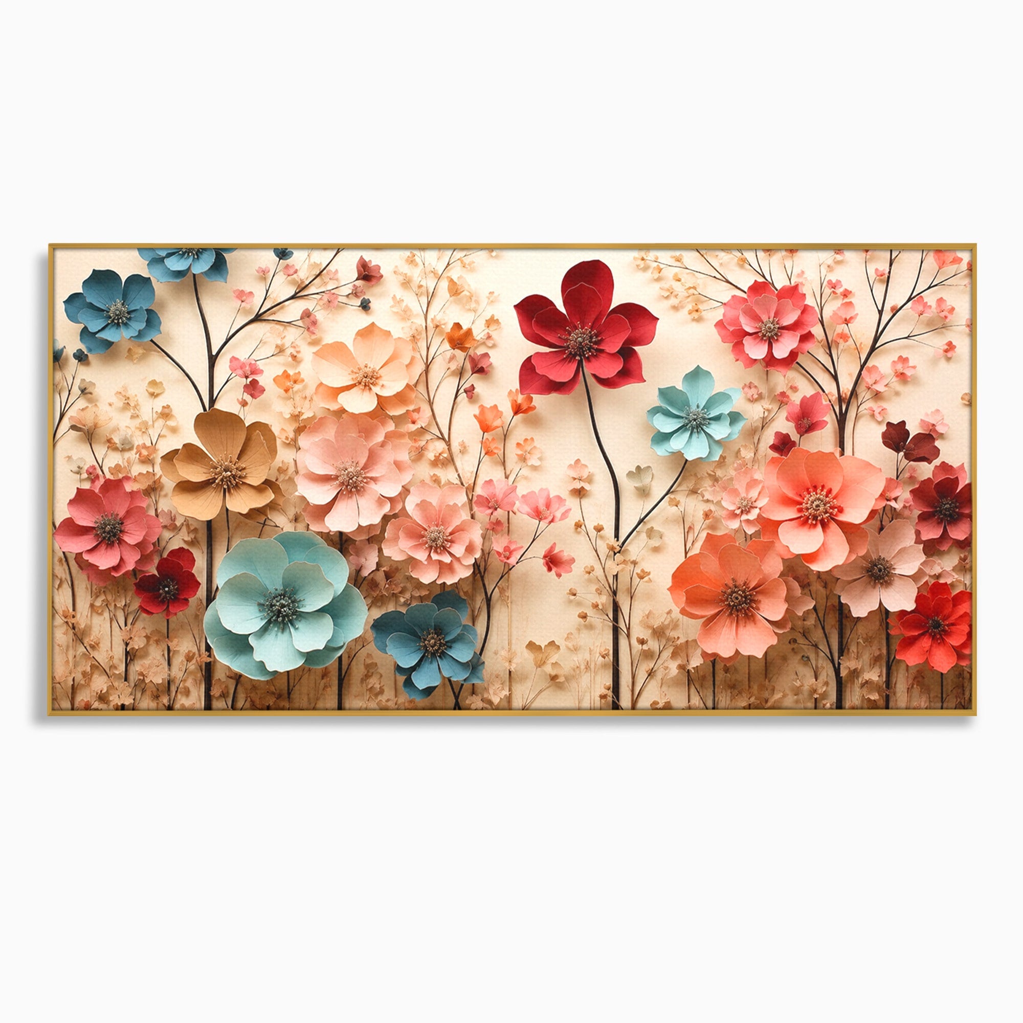 Tablou Canvas Premium LuxCanva® A1869, Gradina Cu Flori De Hartie, Flori, Natura, Decor, Living, Dormitor, Culori Vibrante
