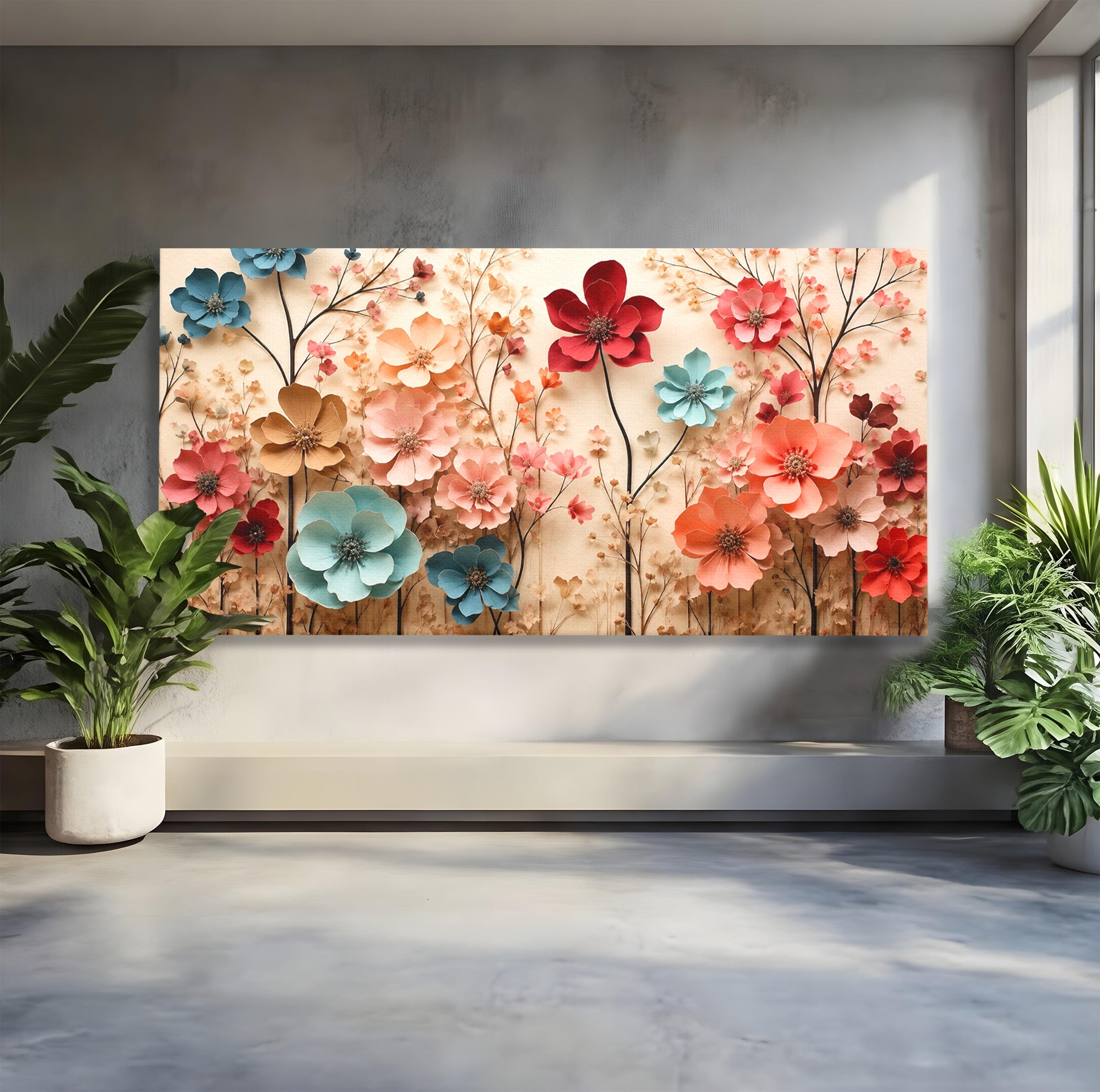 Tablou Canvas Premium LuxCanva® A1869, Gradina Cu Flori De Hartie, Flori, Natura, Decor, Living, Dormitor, Culori Vibrante