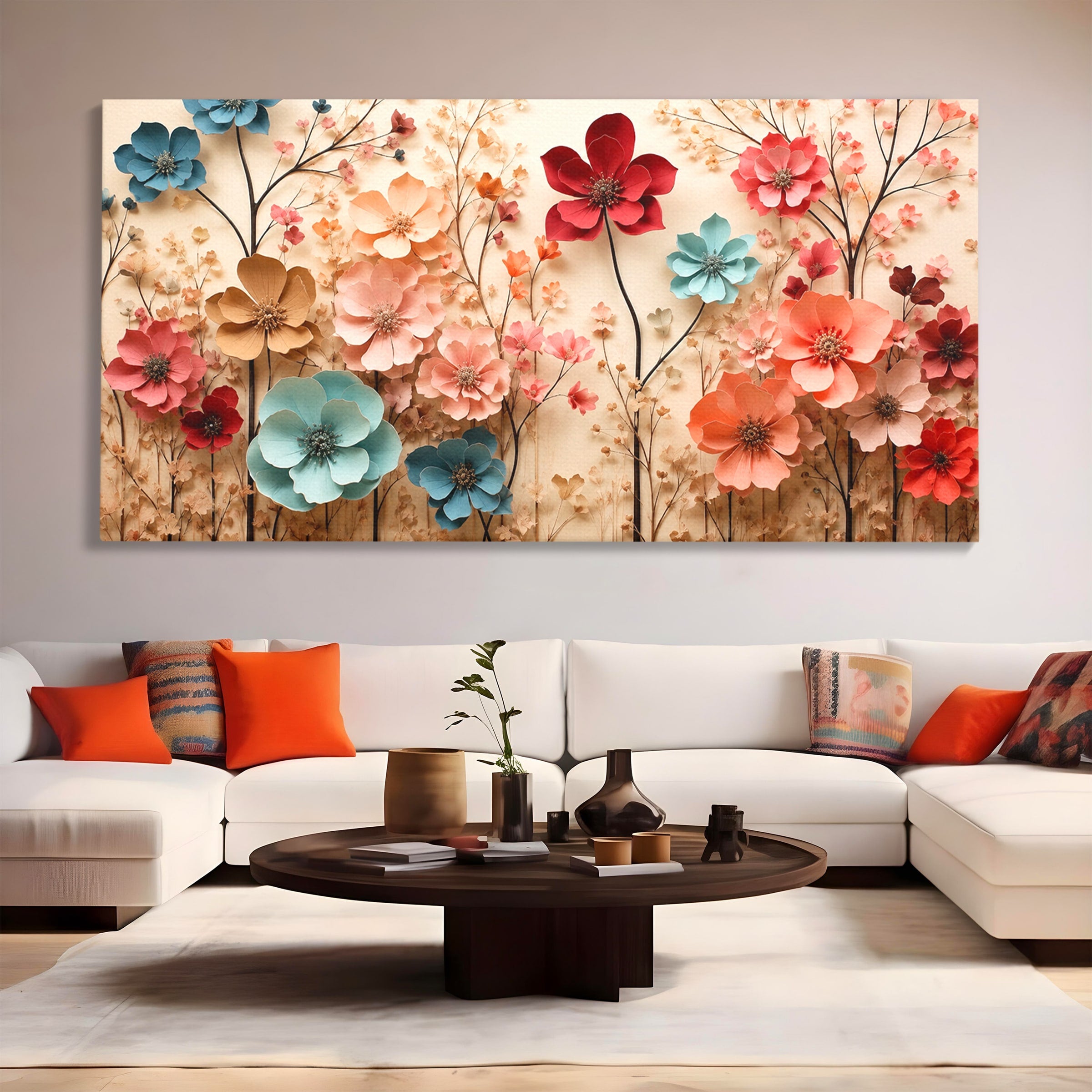 Tablou Canvas Premium LuxCanva® A1869, Gradina Cu Flori De Hartie, Flori, Natura, Decor, Living, Dormitor, Culori Vibrante