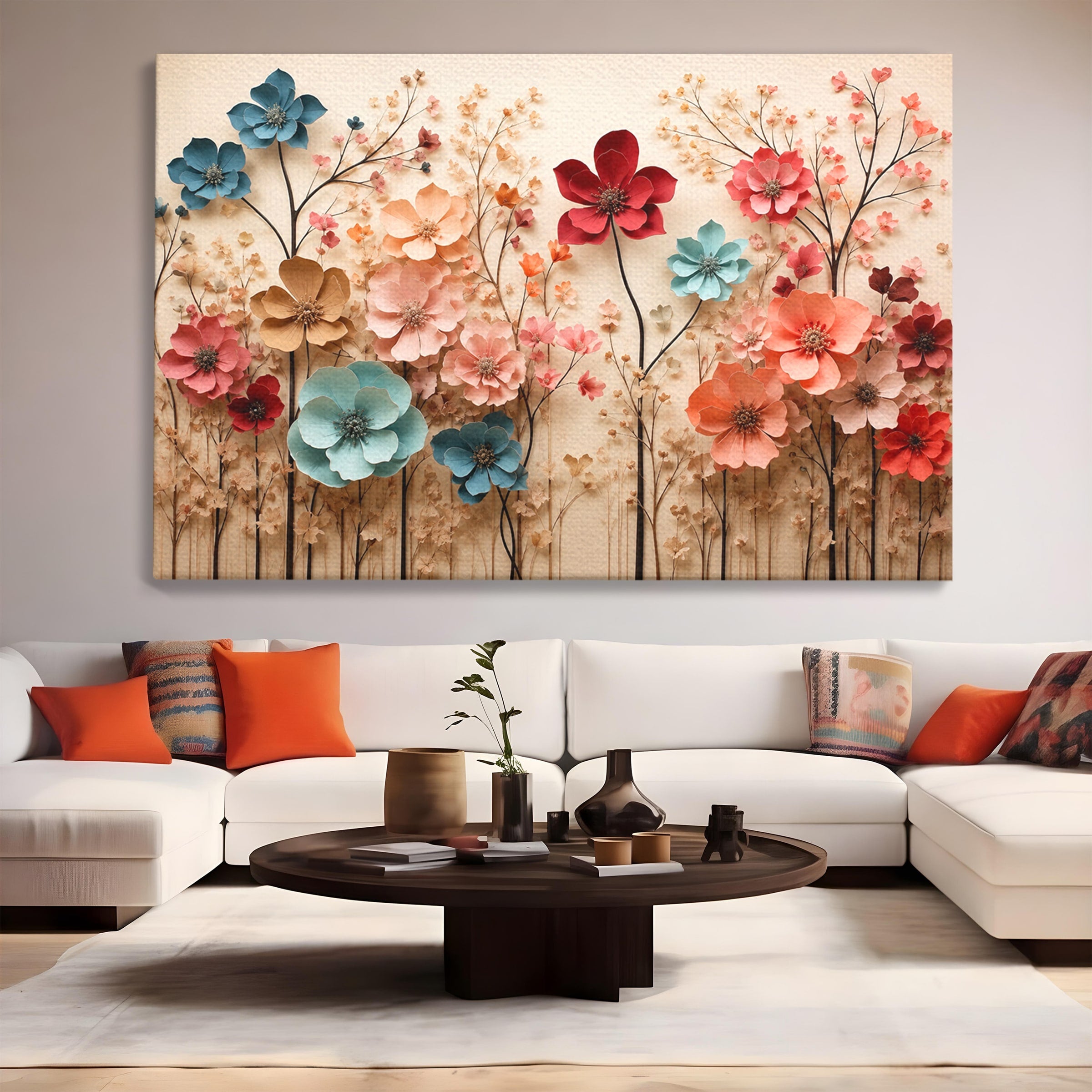 Tablou Canvas Premium LuxCanva® A1869, Gradina Cu Flori De Hartie, Flori, Natura, Decor, Living, Dormitor, Culori Vibrante