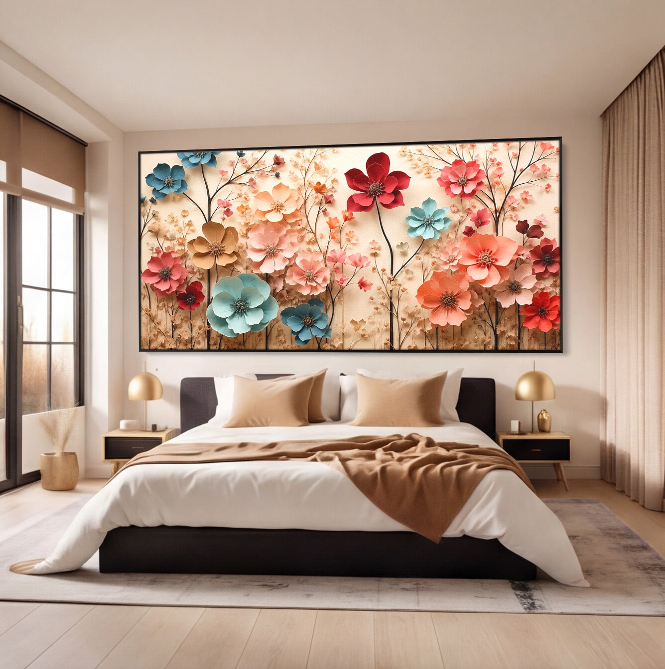 Tablou Canvas Premium LuxCanva® A1869, Gradina Cu Flori De Hartie, Flori, Natura, Decor, Living, Dormitor, Culori Vibrante