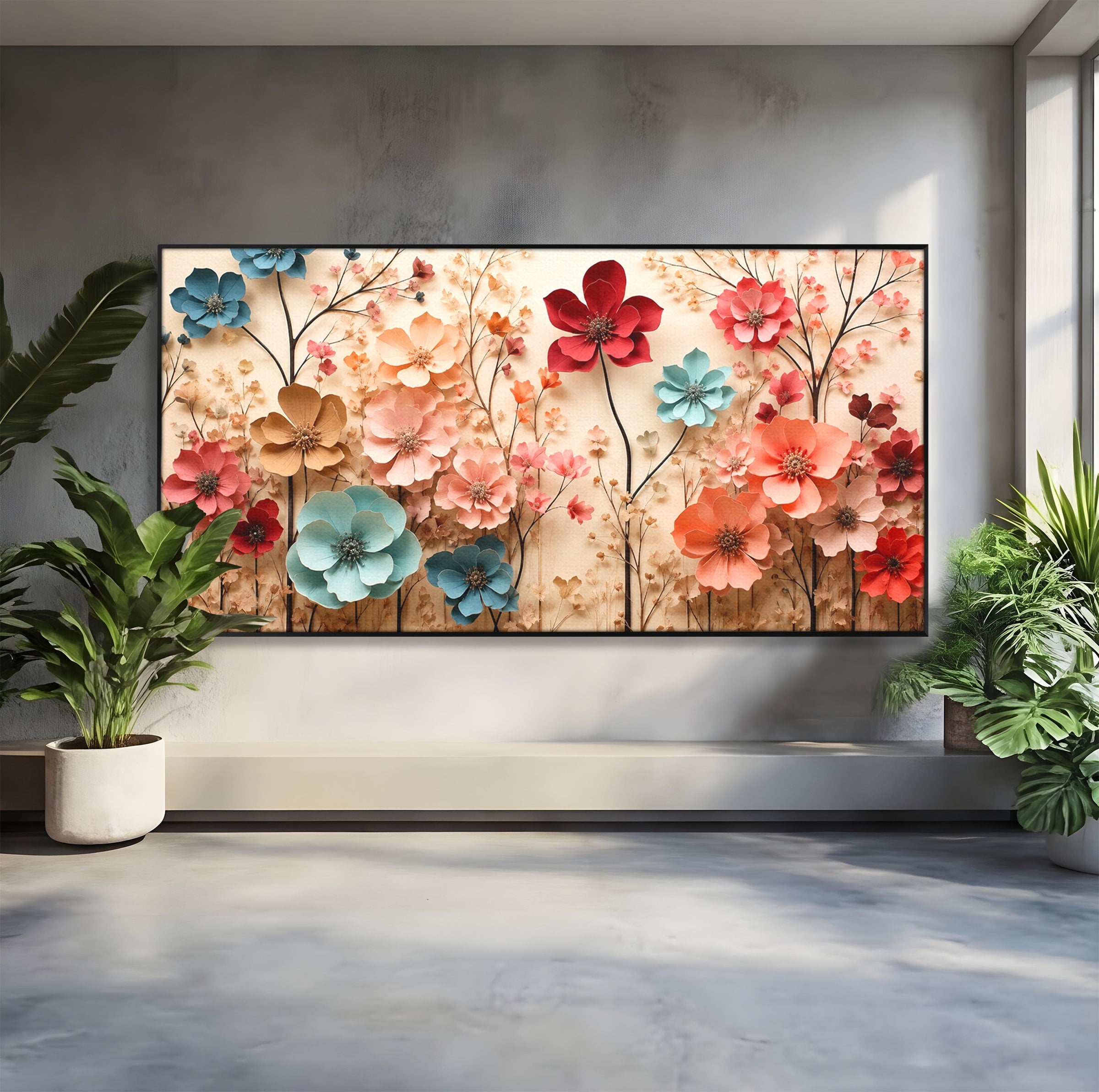 Tablou Canvas Premium LuxCanva® A1869, Gradina Cu Flori De Hartie, Flori, Natura, Decor, Living, Dormitor, Culori Vibrante