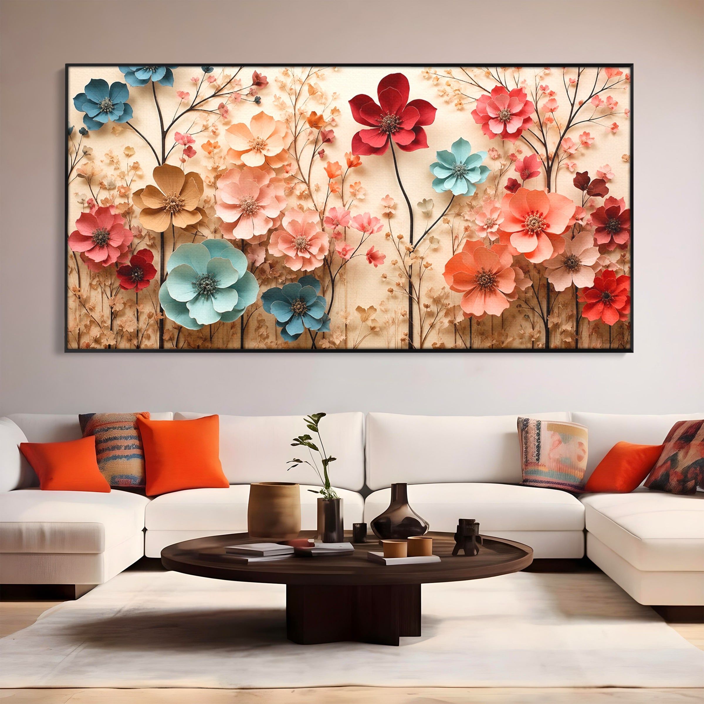 Tablou Canvas Premium LuxCanva® A1869, Gradina Cu Flori De Hartie, Flori, Natura, Decor, Living, Dormitor, Culori Vibrante