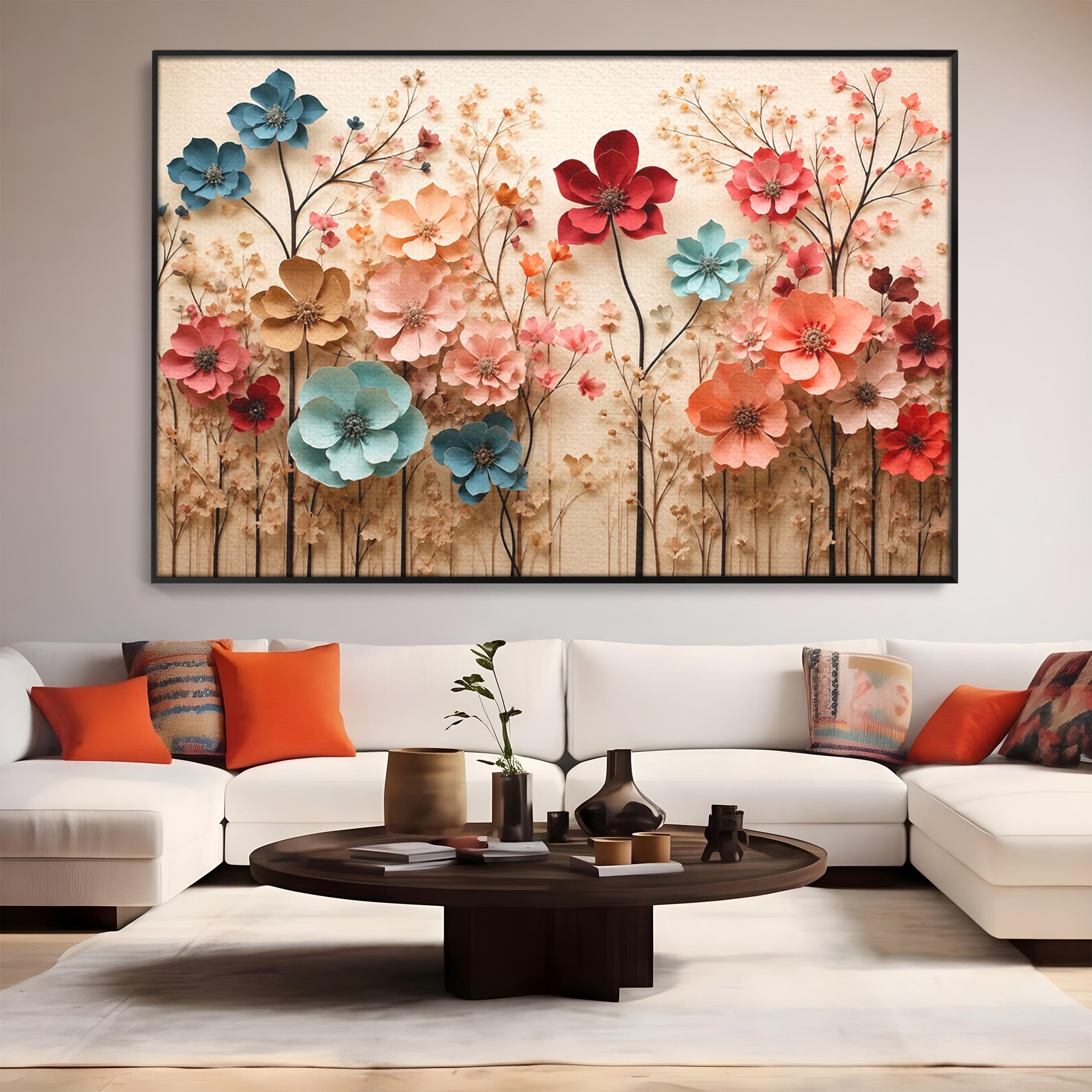Tablou Canvas Premium LuxCanva® A1869, Gradina Cu Flori De Hartie, Flori, Natura, Decor, Living, Dormitor, Culori Vibrante