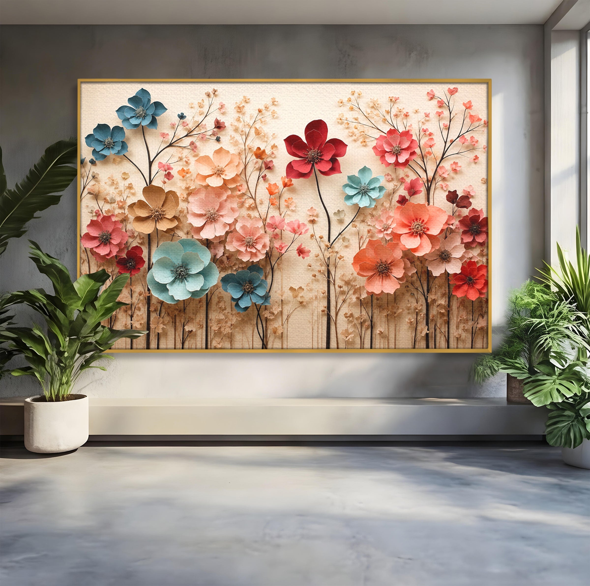 Tablou Canvas Premium LuxCanva® A1869, Gradina Cu Flori De Hartie, Flori, Natura, Decor, Living, Dormitor, Culori Vibrante