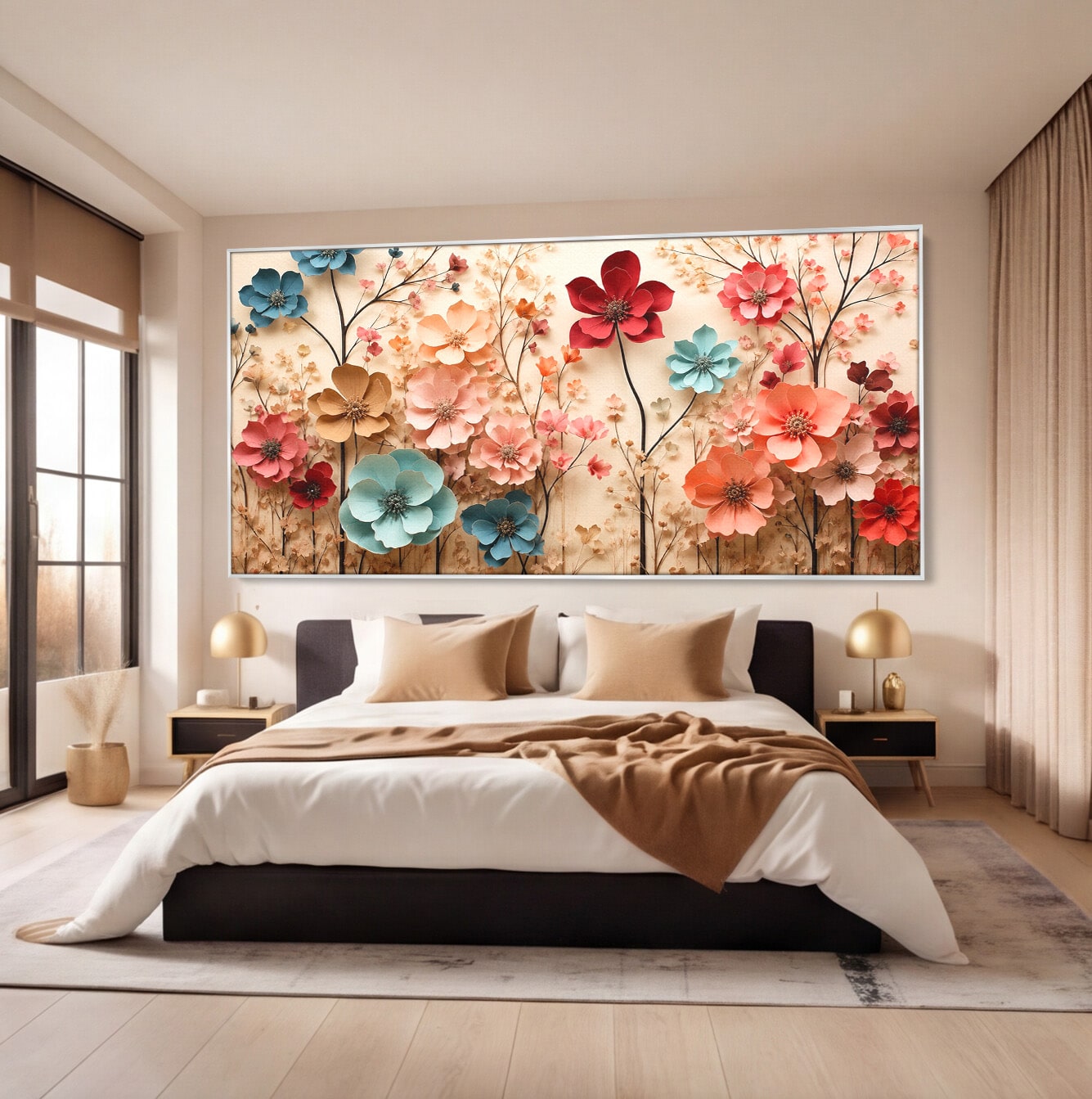 Tablou Canvas Premium LuxCanva® A1869, Gradina Cu Flori De Hartie, Flori, Natura, Decor, Living, Dormitor, Culori Vibrante