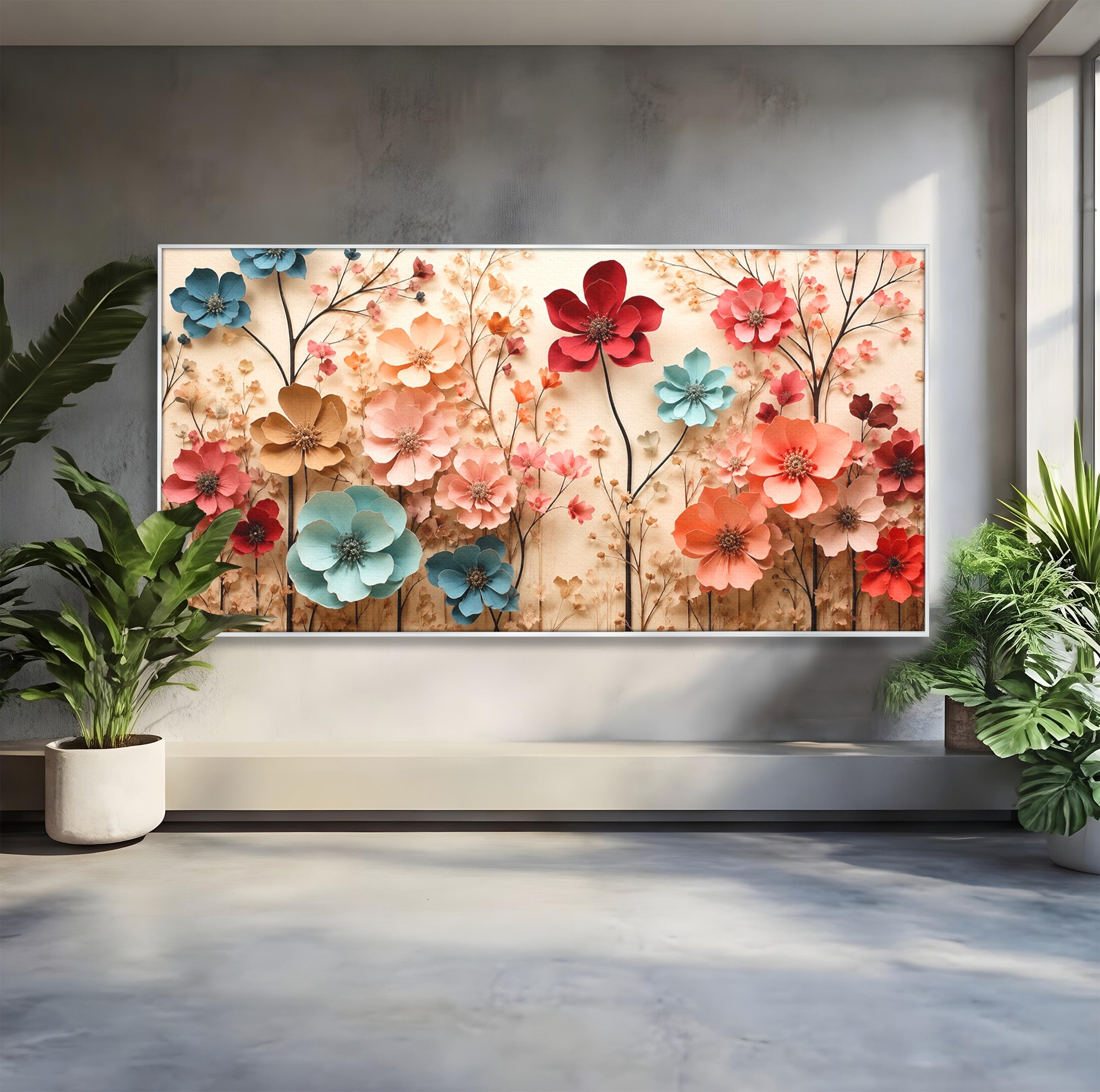 Tablou Canvas Premium LuxCanva® A1869, Gradina Cu Flori De Hartie, Flori, Natura, Decor, Living, Dormitor, Culori Vibrante