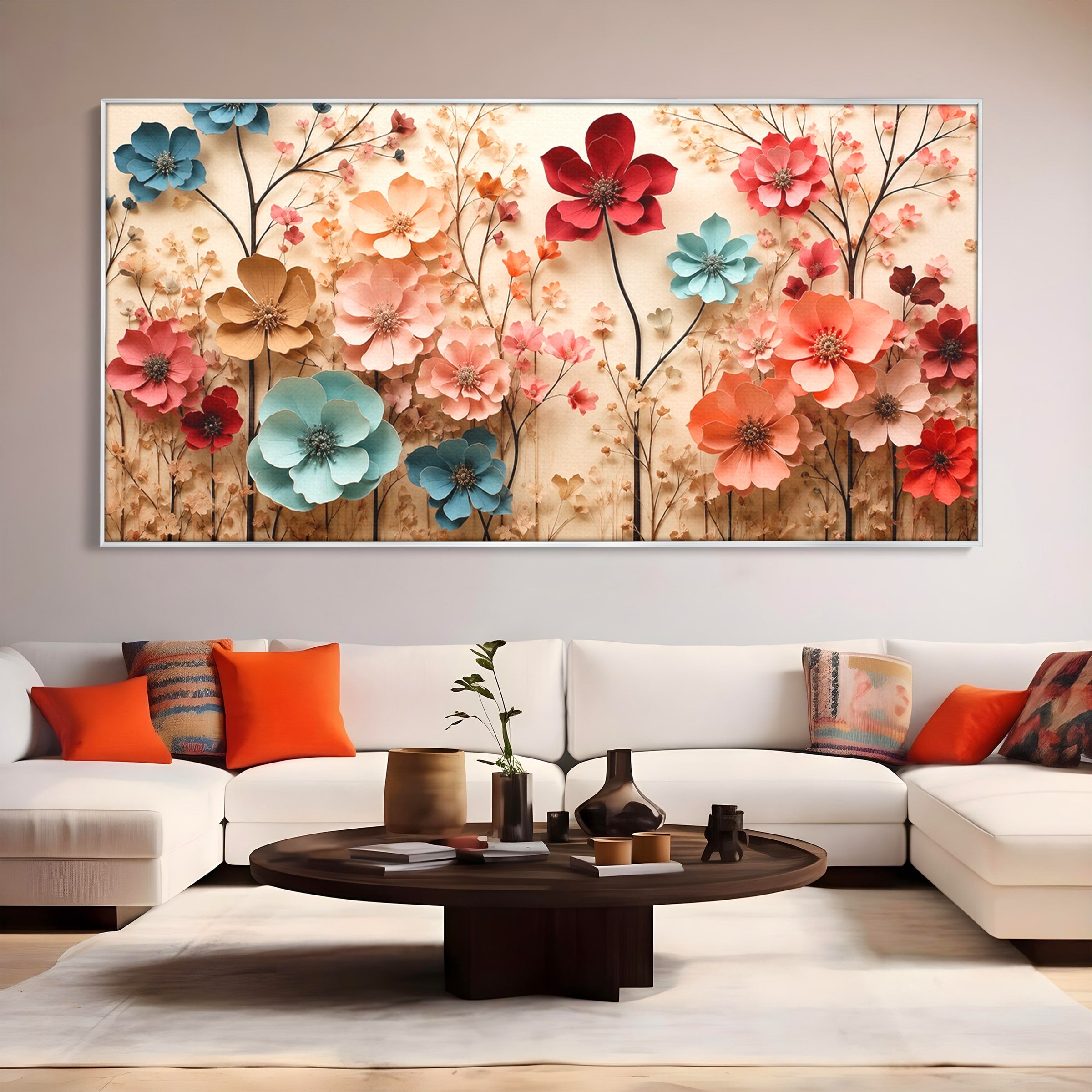 Tablou Canvas Premium LuxCanva® A1869, Gradina Cu Flori De Hartie, Flori, Natura, Decor, Living, Dormitor, Culori Vibrante