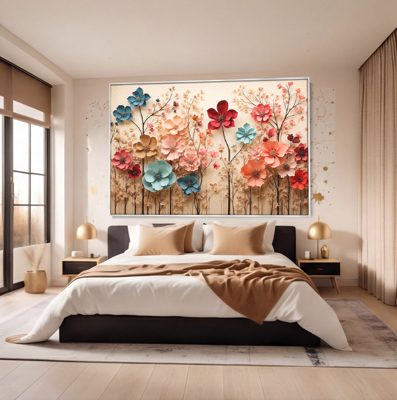 Tablou Canvas Premium LuxCanva® A1869, Gradina Cu Flori De Hartie, Flori, Natura, Decor, Living, Dormitor, Culori Vibrante