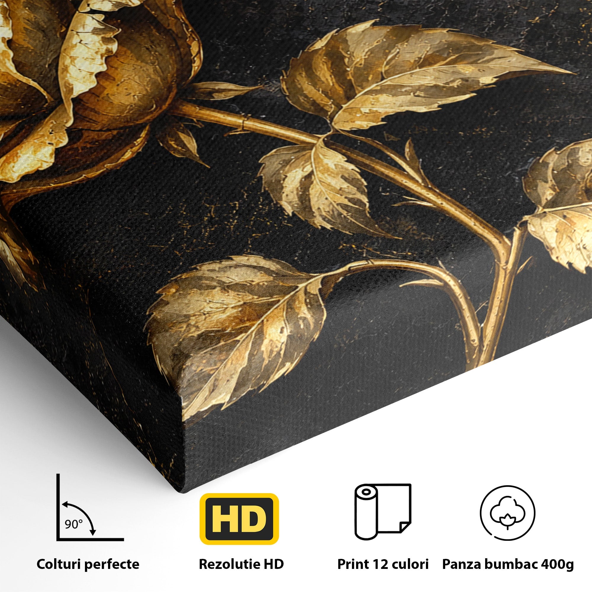Tablou Canvas Premium LuxCanva® A1871, Trandafir Auriu, Trandafir, Floare, Auriu, Arta, Living, Dormitor, Culori Vibrante