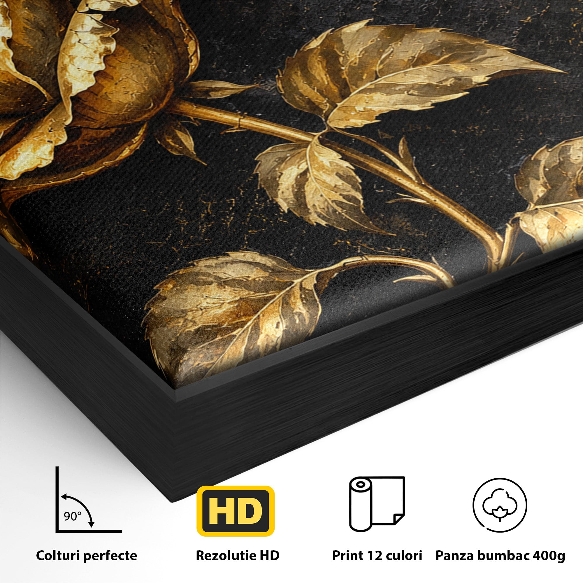 Tablou Canvas Premium LuxCanva® A1871, Trandafir Auriu, Trandafir, Floare, Auriu, Arta, Living, Dormitor, Culori Vibrante