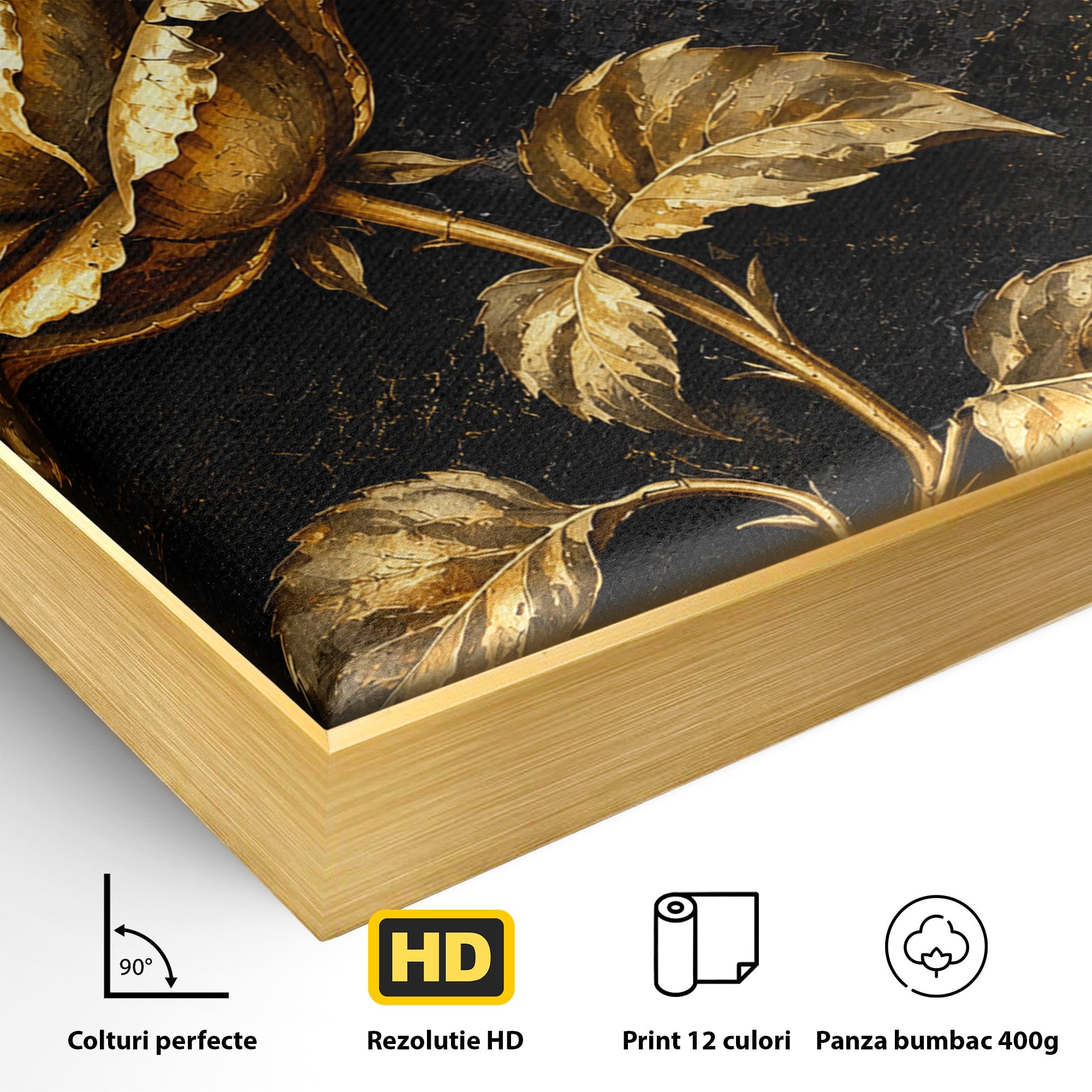Tablou Canvas Premium LuxCanva® A1871, Trandafir Auriu, Trandafir, Floare, Auriu, Arta, Living, Dormitor, Culori Vibrante