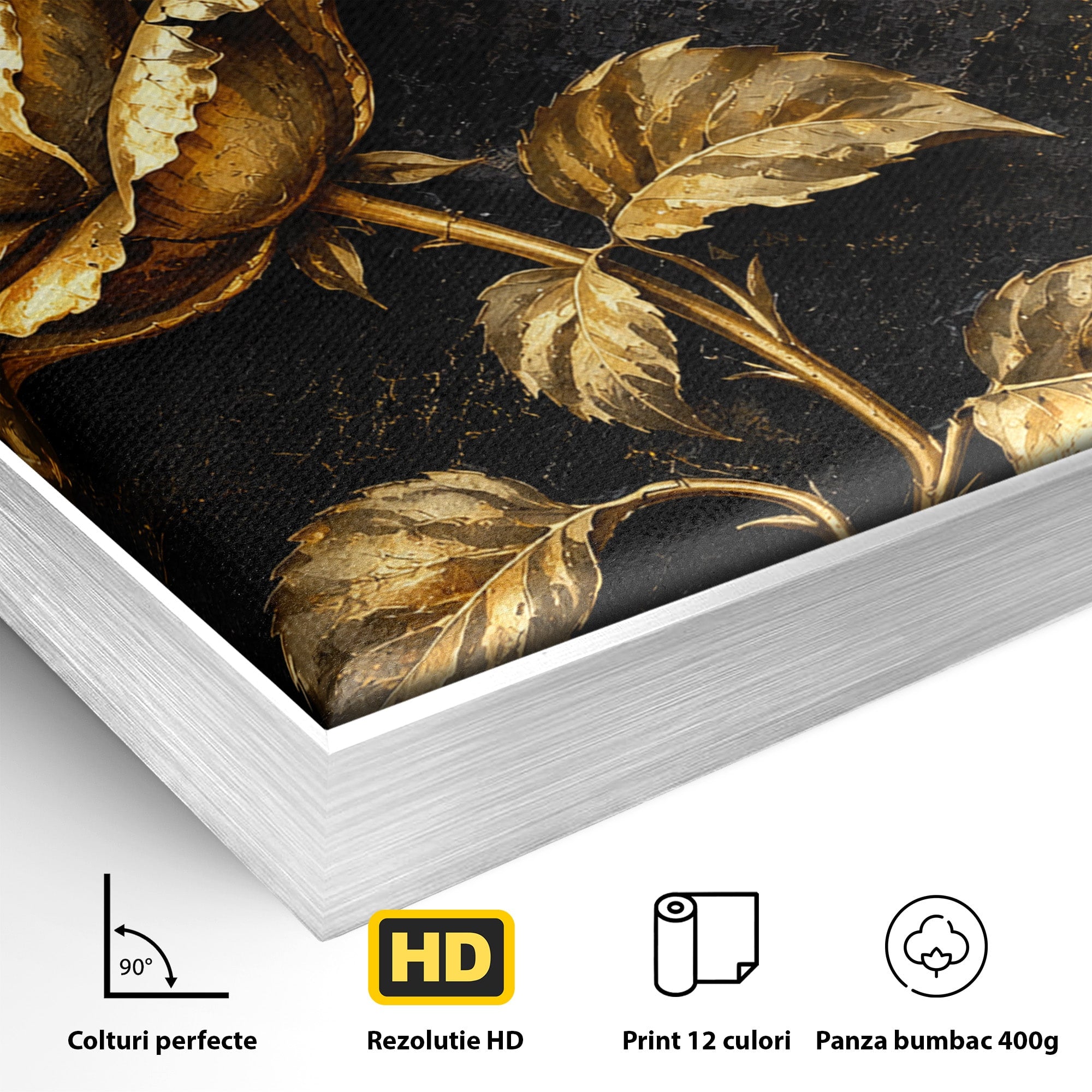 Tablou Canvas Premium LuxCanva® A1871, Trandafir Auriu, Trandafir, Floare, Auriu, Arta, Living, Dormitor, Culori Vibrante