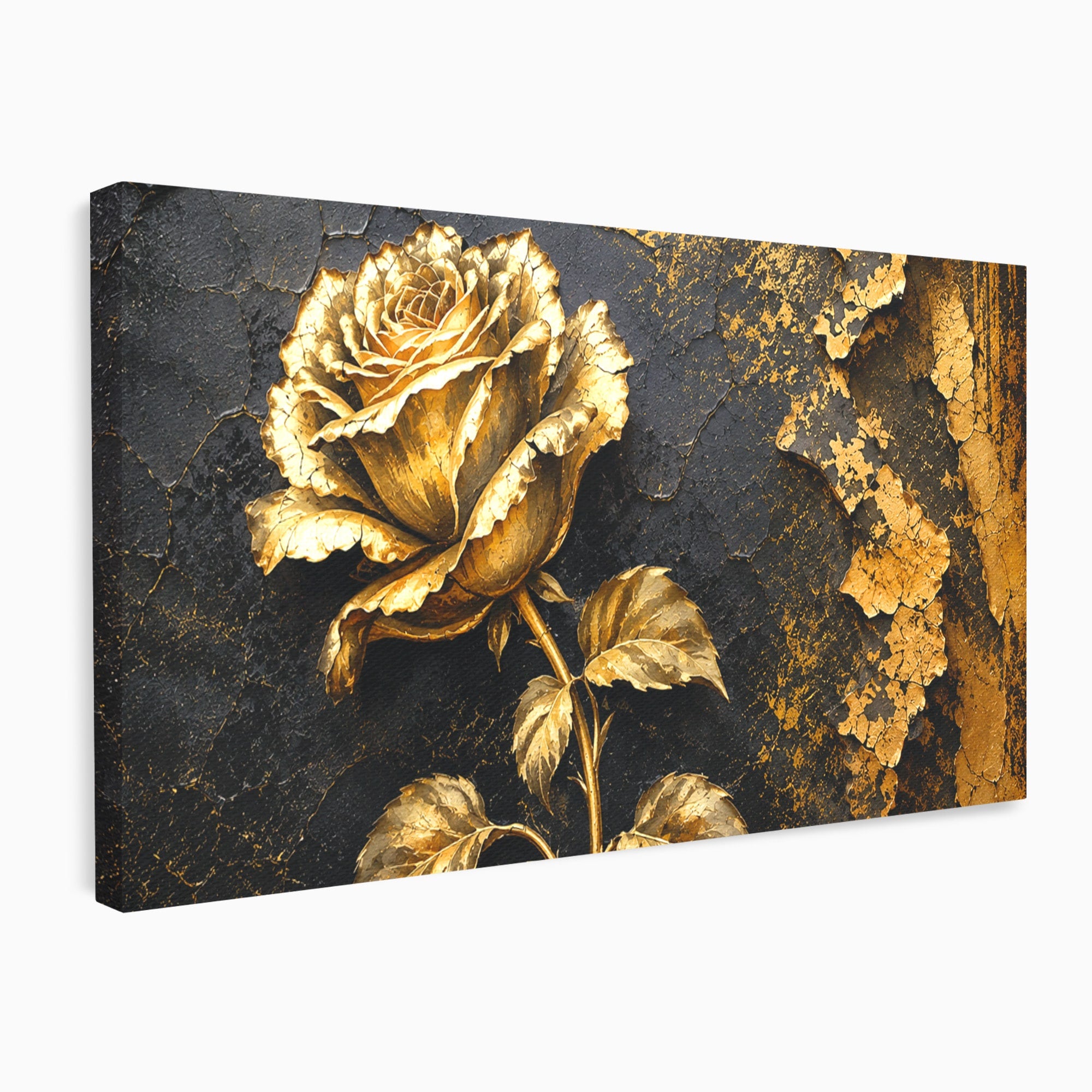 Tablou Canvas Premium LuxCanva® A1871, Trandafir Auriu, Trandafir, Floare, Auriu, Arta, Living, Dormitor, Culori Vibrante