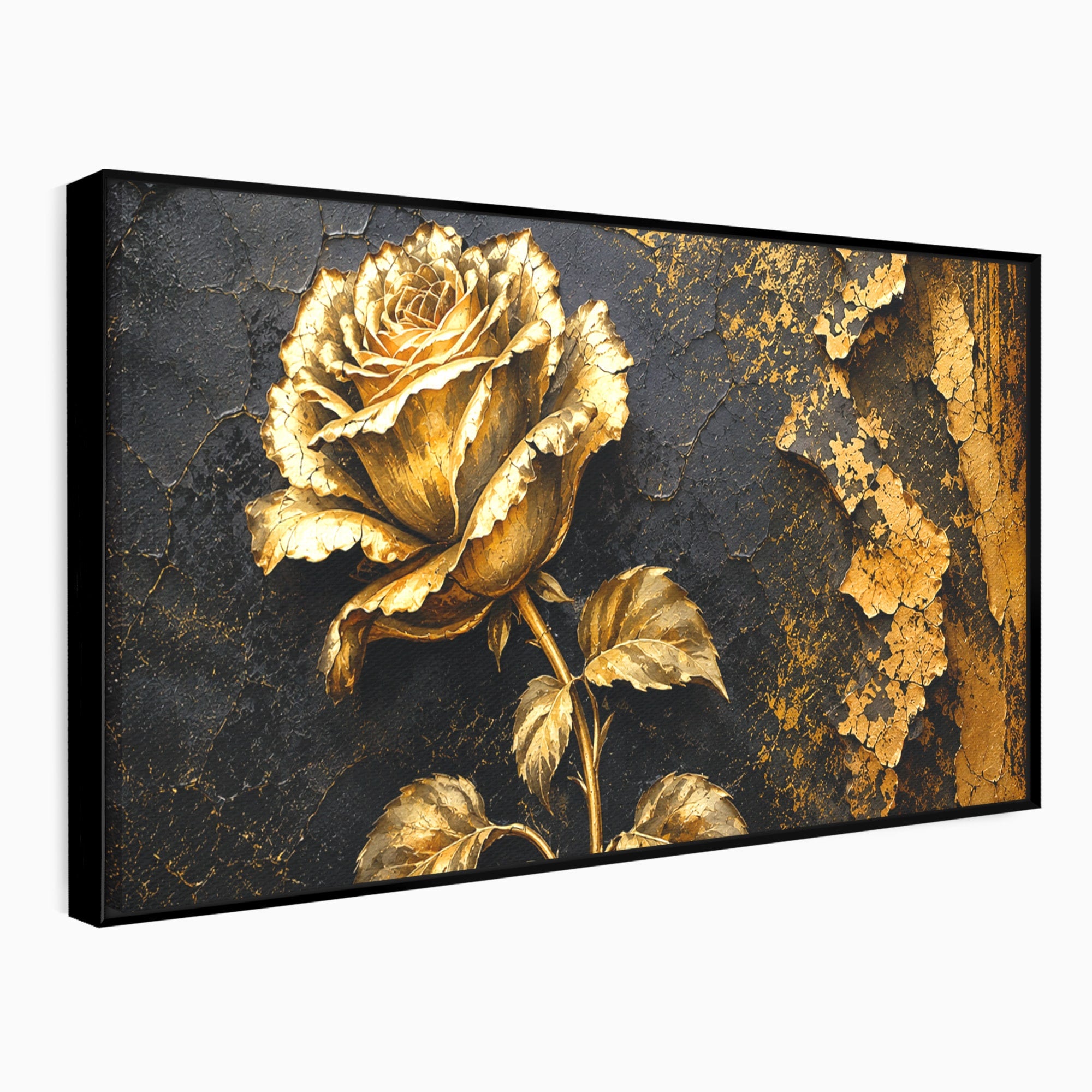 Tablou Canvas Premium LuxCanva® A1871, Trandafir Auriu, Trandafir, Floare, Auriu, Arta, Living, Dormitor, Culori Vibrante